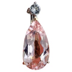 Firma Petite】 Ciondolo in platino con Morganite e Acquamarina a goccia rossa