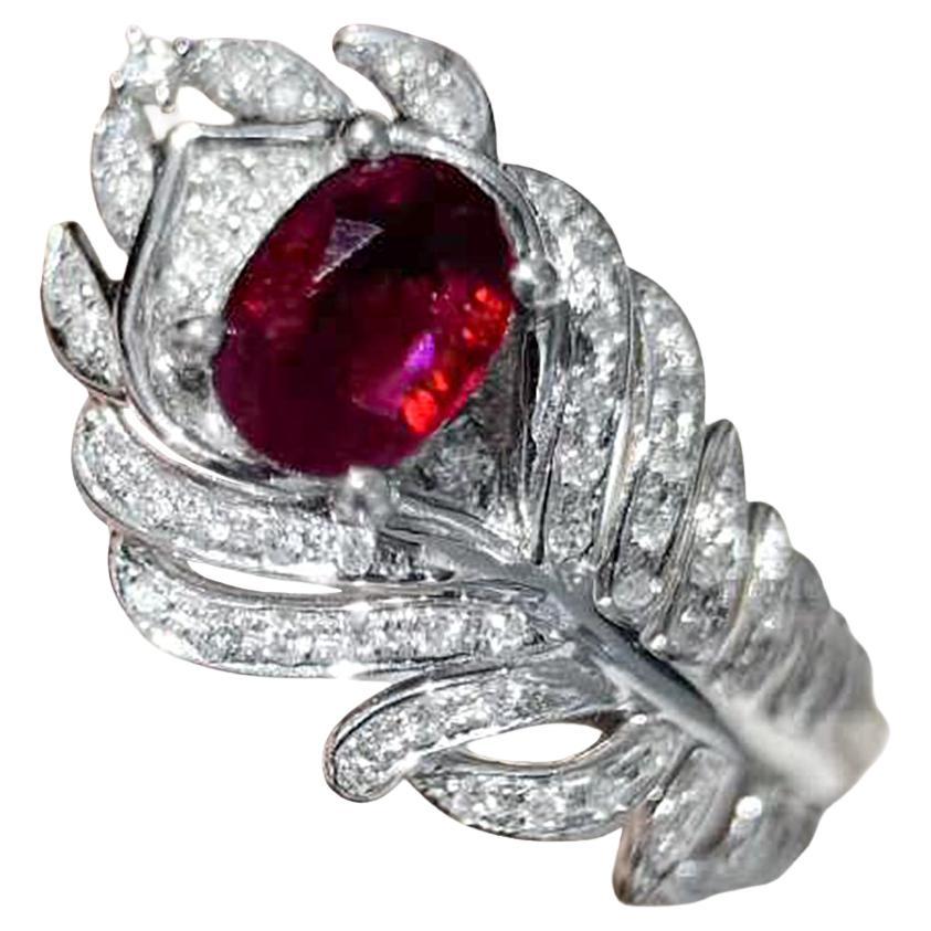 Firma Petite】 Anello in platino con rubino e diamanti a forma di fiamma in vendita