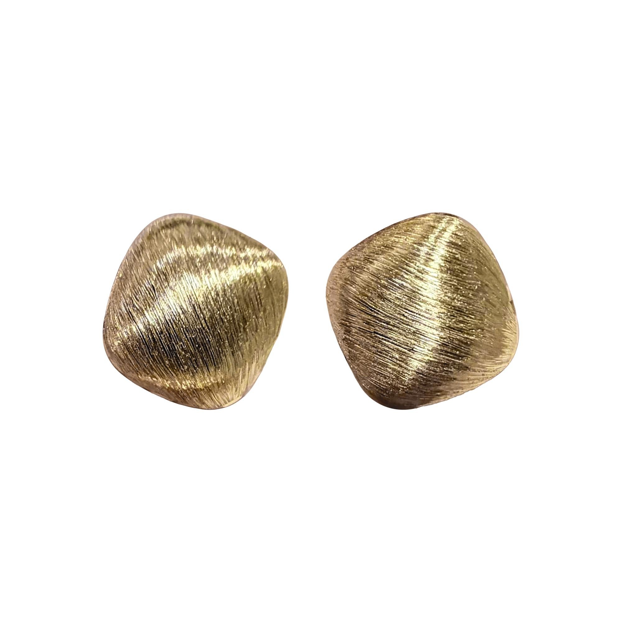 【Petite Signature】Italian Brushed 18K Gold Sculptural Earrings
