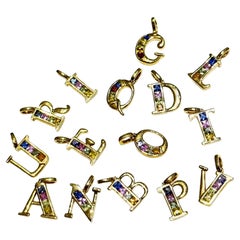 【Petite Signature】Rainbow Sapphire Initial Pendant Neck en or 18k