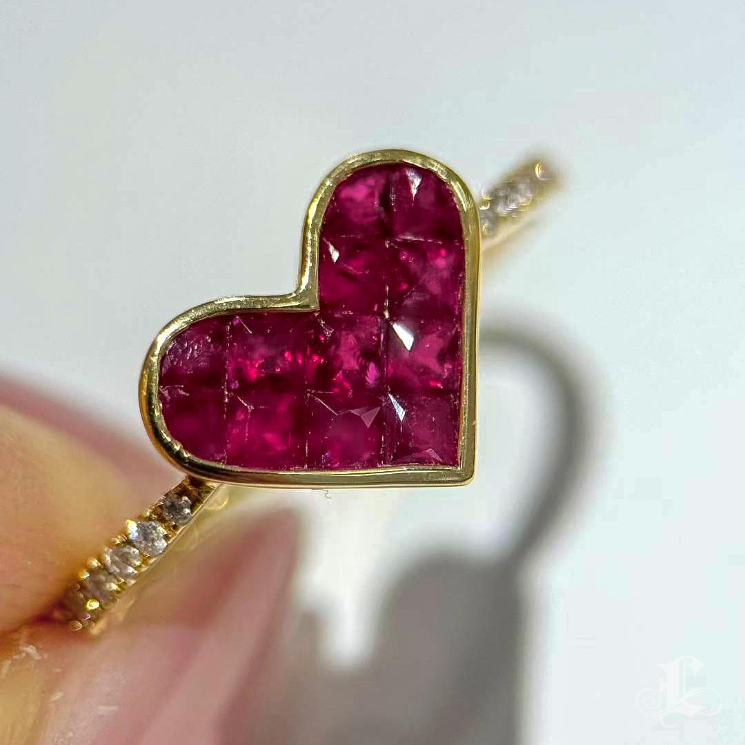 Women's 【Petite Signature】Ruby Mosaic Heart Ring For Sale