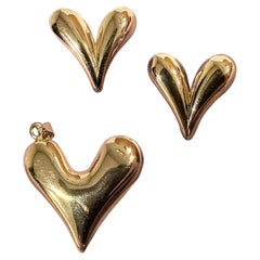 【Petite Signature】talian 18K Gold “Fluid Heart” Earrings 
Pendant Set