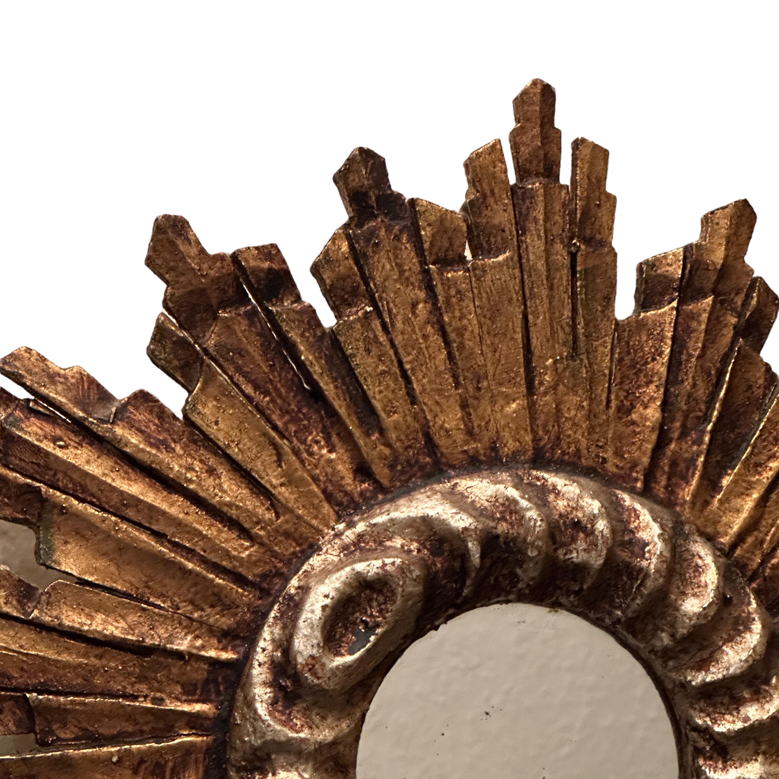 Petite Silver and Gilt Sunburst Starburst Mirror Wood Stucco, Italy, circa 1930s In Good Condition In Nuernberg, DE
