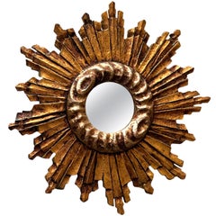 Petite Silver and Gilt Sunburst Starburst Mirror Wood Stucco, Italy, circa 1930s