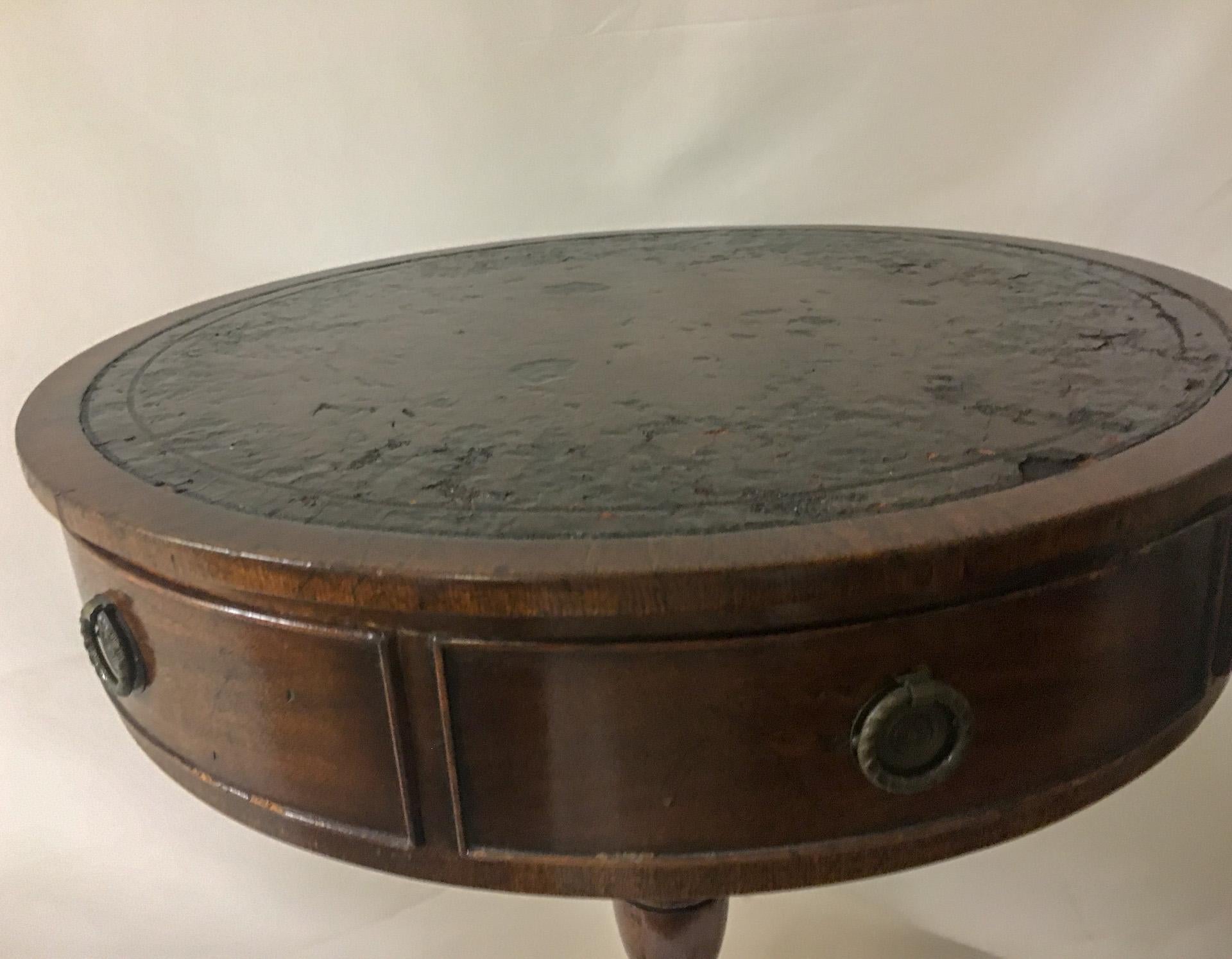 Early 20th Century Petite Size Revolving Mahogany Drum or Rent Table w/ Faux and Working Drawers