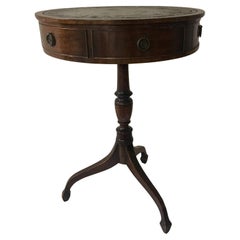 Petite Size Revolving Mahogany Drum or Rent Table w/ Faux and Working Drawers