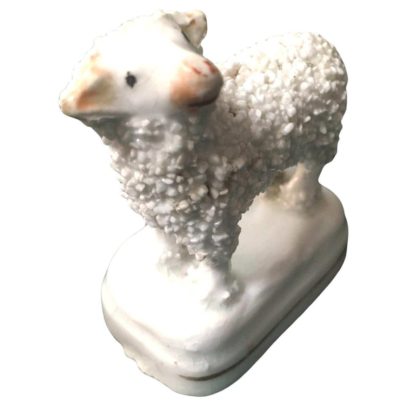 Petite Sized Staffordshire Standing Miniature Lamm um 1860