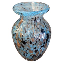 Petite Sky Blue with Black and Copper Aventurine Freckles Murano Glass Vase
