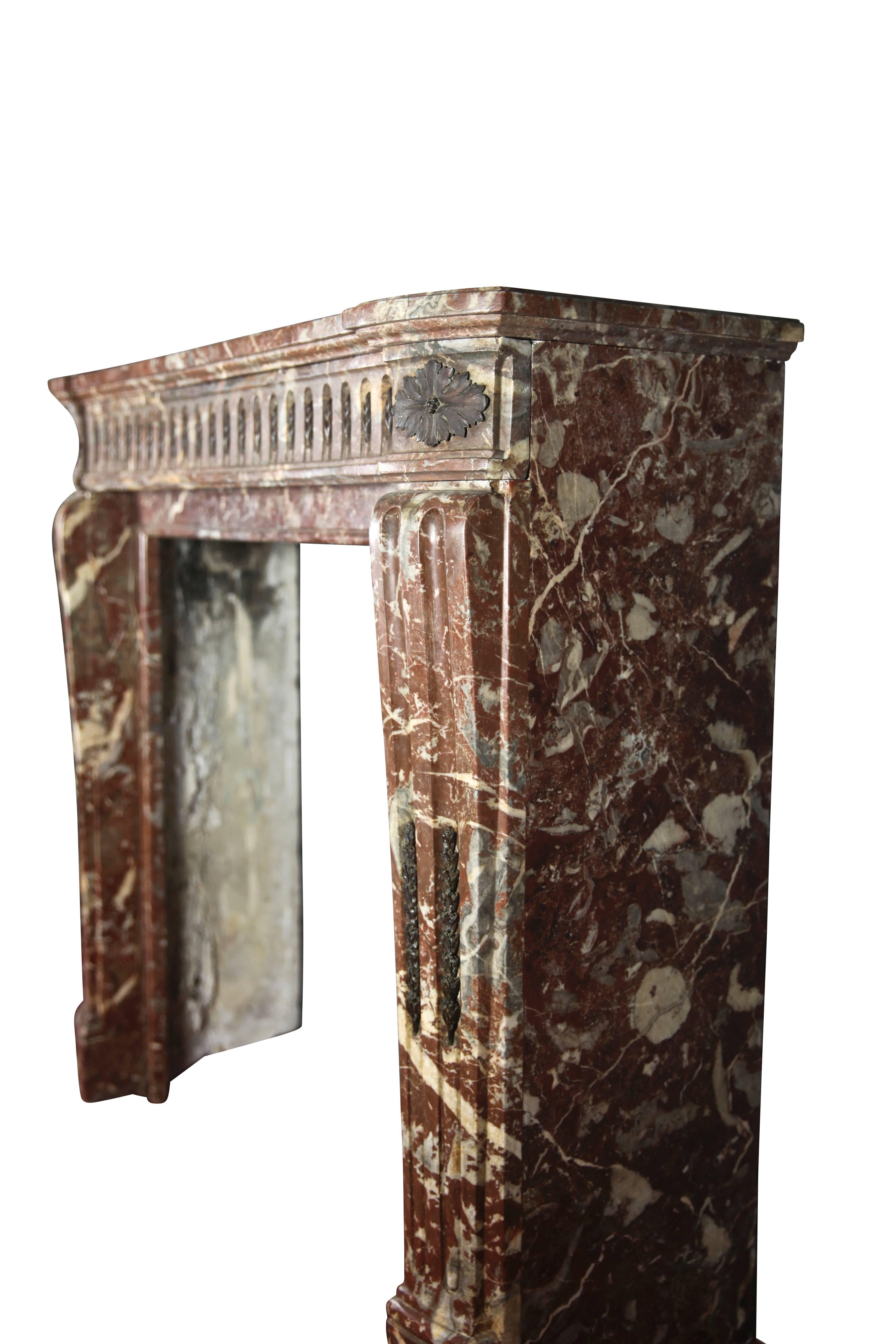 Louis XVI Petite Small Classic Antique Fireplace Surround in Belgian Marble For Sale