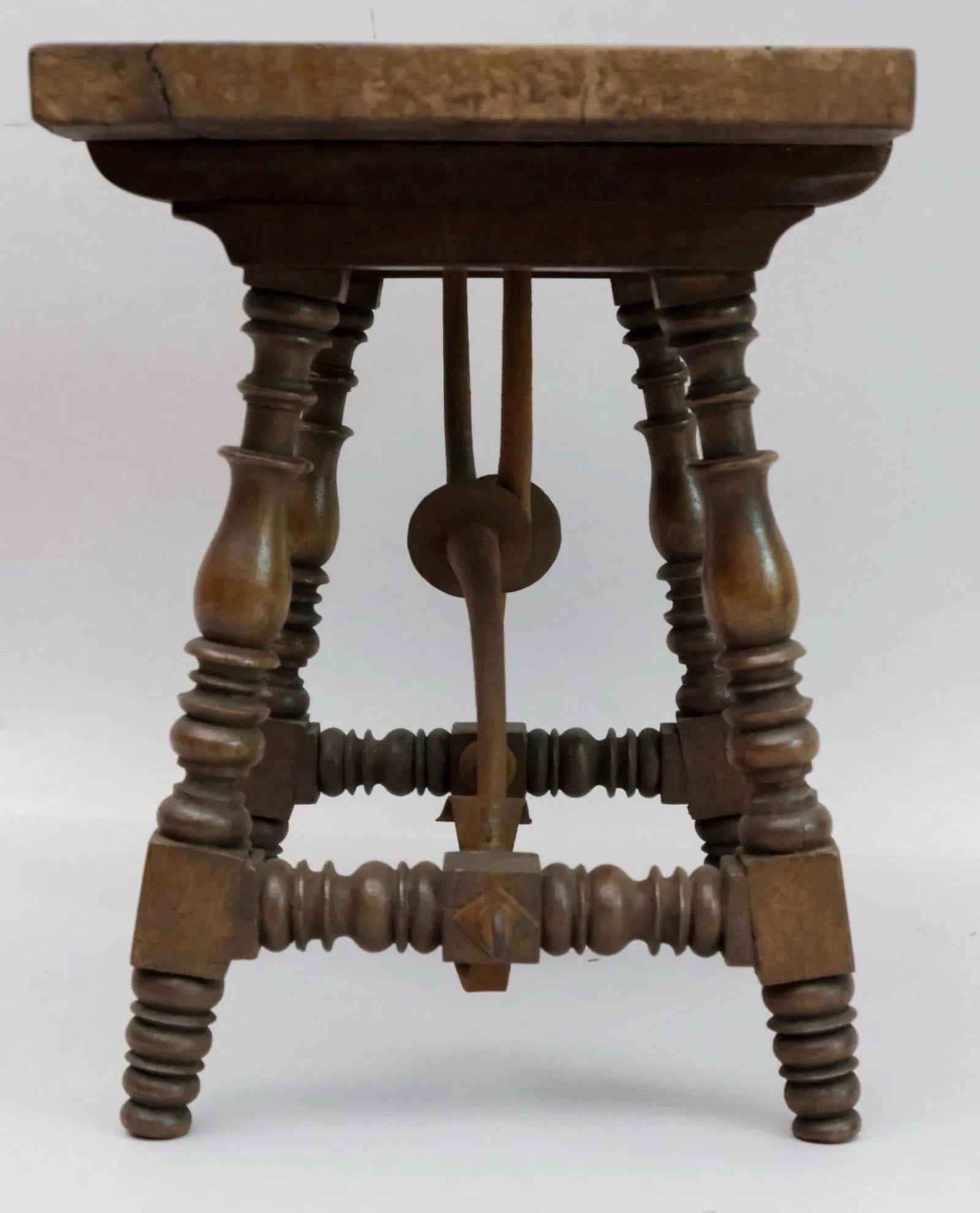 European Petite Small Renaissance Style Stool with Metal Support