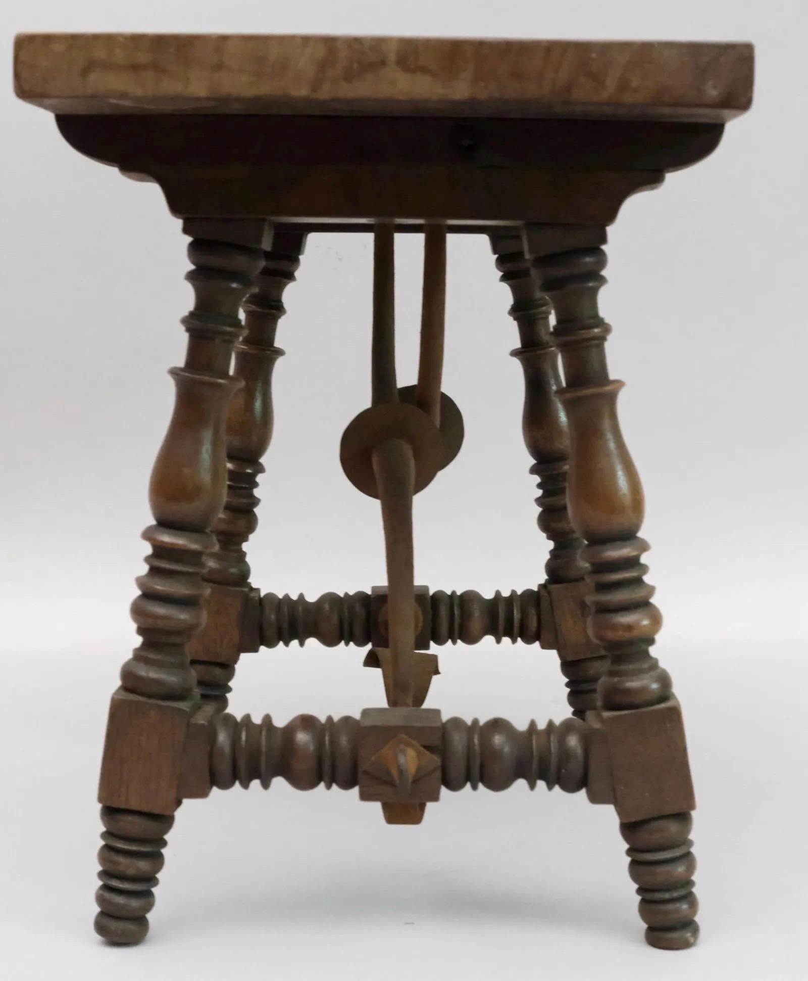 Petite Small Renaissance Style Stool with Metal Support In Good Condition In Sheffield, MA