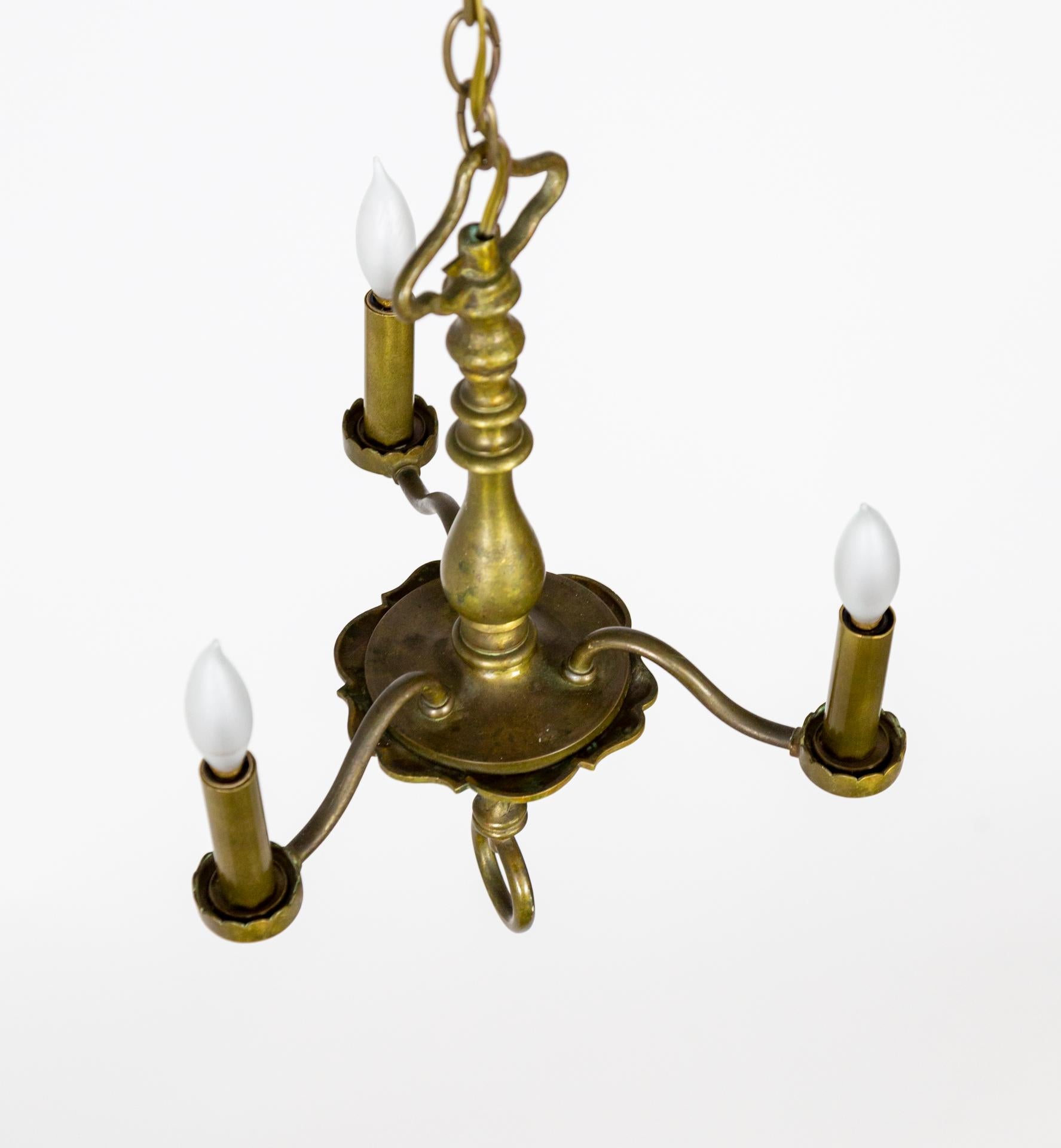 Petite Solid Brass Indian Anglo Chandelier In Good Condition For Sale In San Francisco, CA