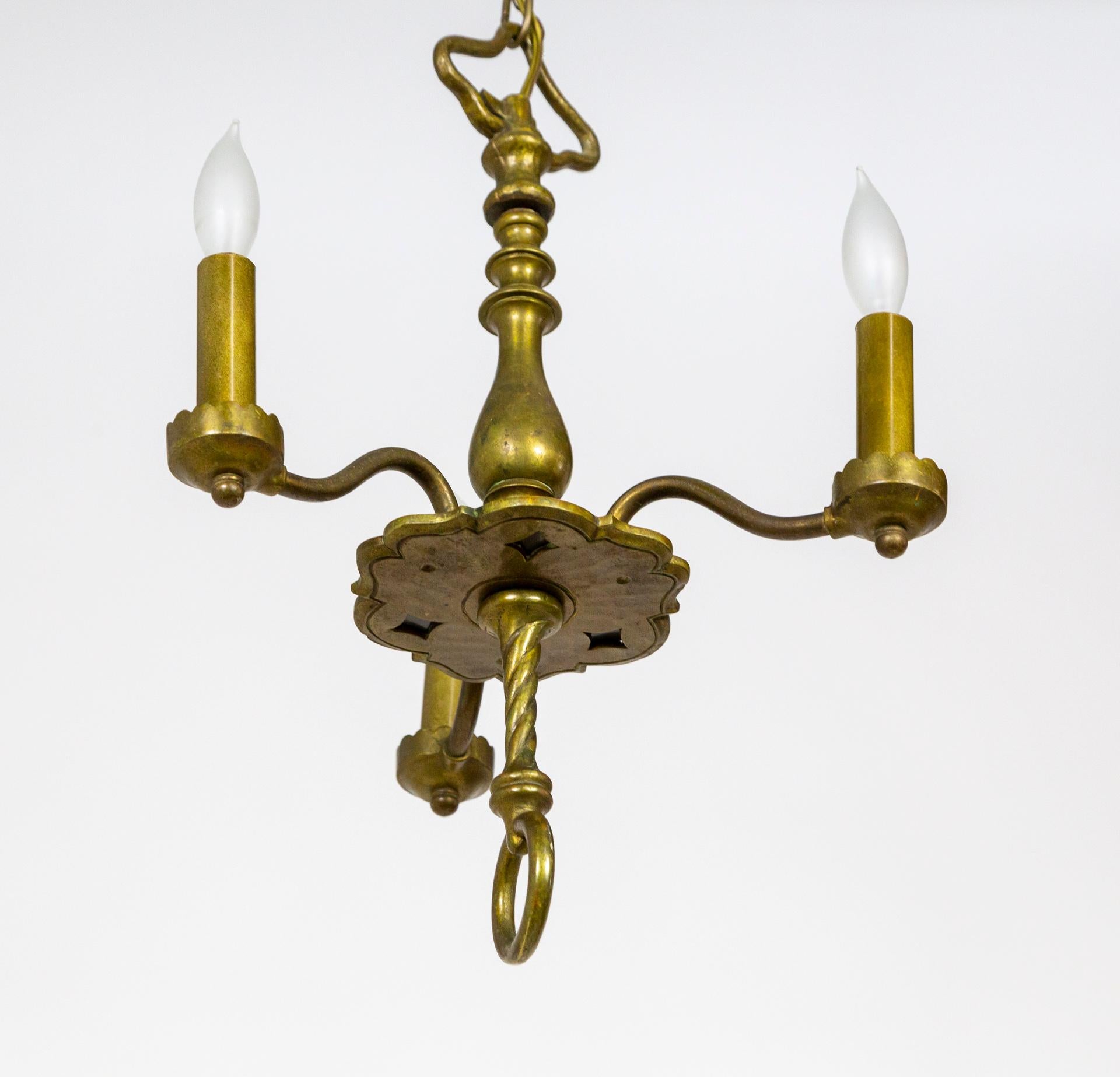 19th Century Petite Solid Brass Indian Anglo Chandelier For Sale