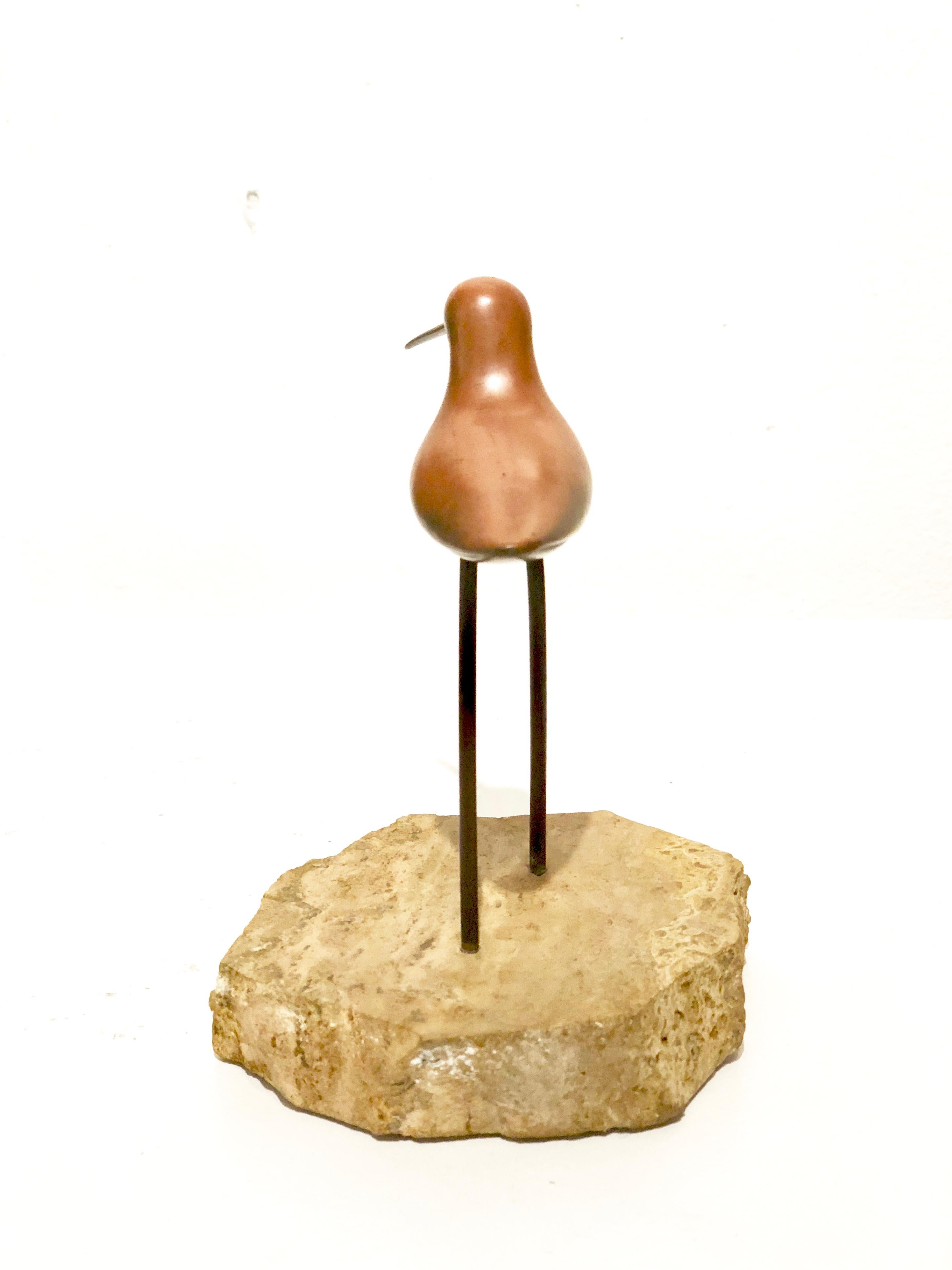 Petite Solid Patinated Brass Bird Sculpture on Marble Base In Good Condition In San Diego, CA