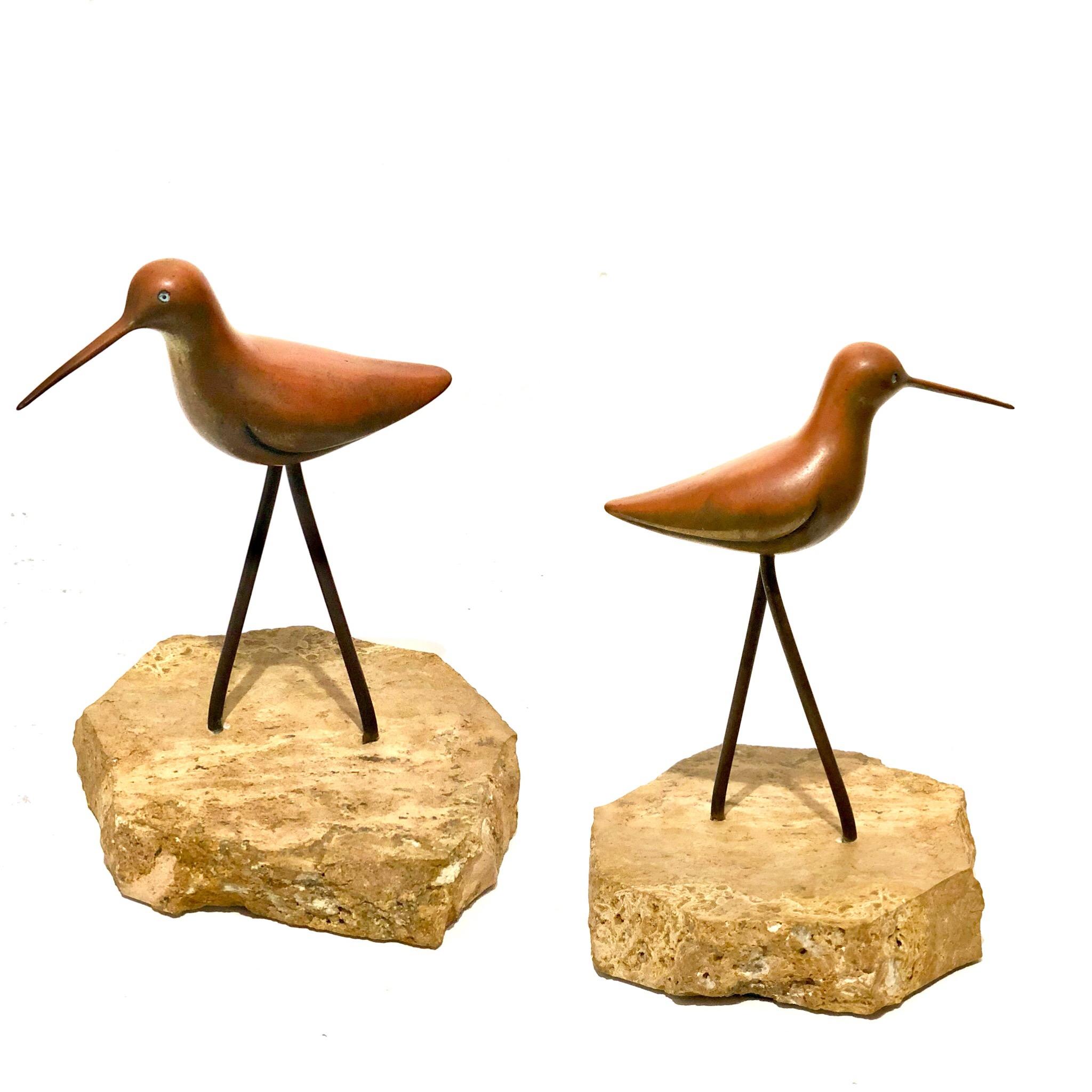 20th Century Petite Solid Patinated Brass Bird Sculpture on Marble Base