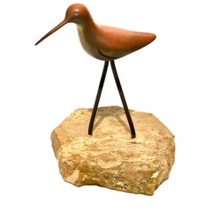 Petite Solid Patinated Brass Bird Sculpture on Marble Base