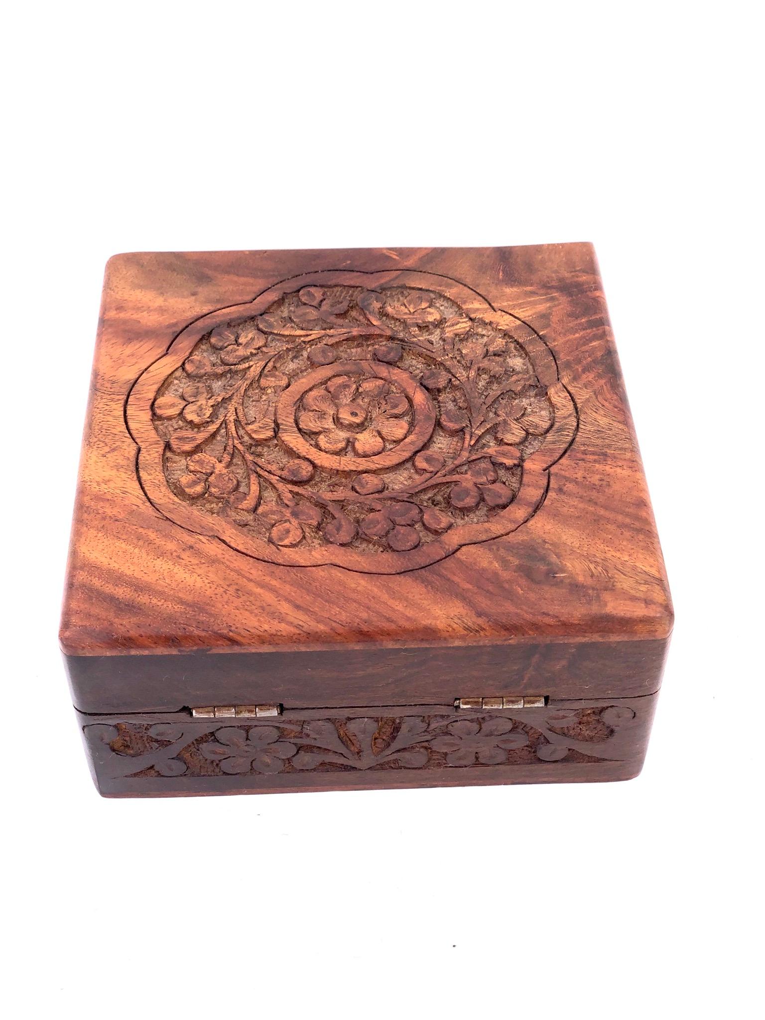Hollywood Regency Petite Solid Rosewood Hand Carved Jewelry Box