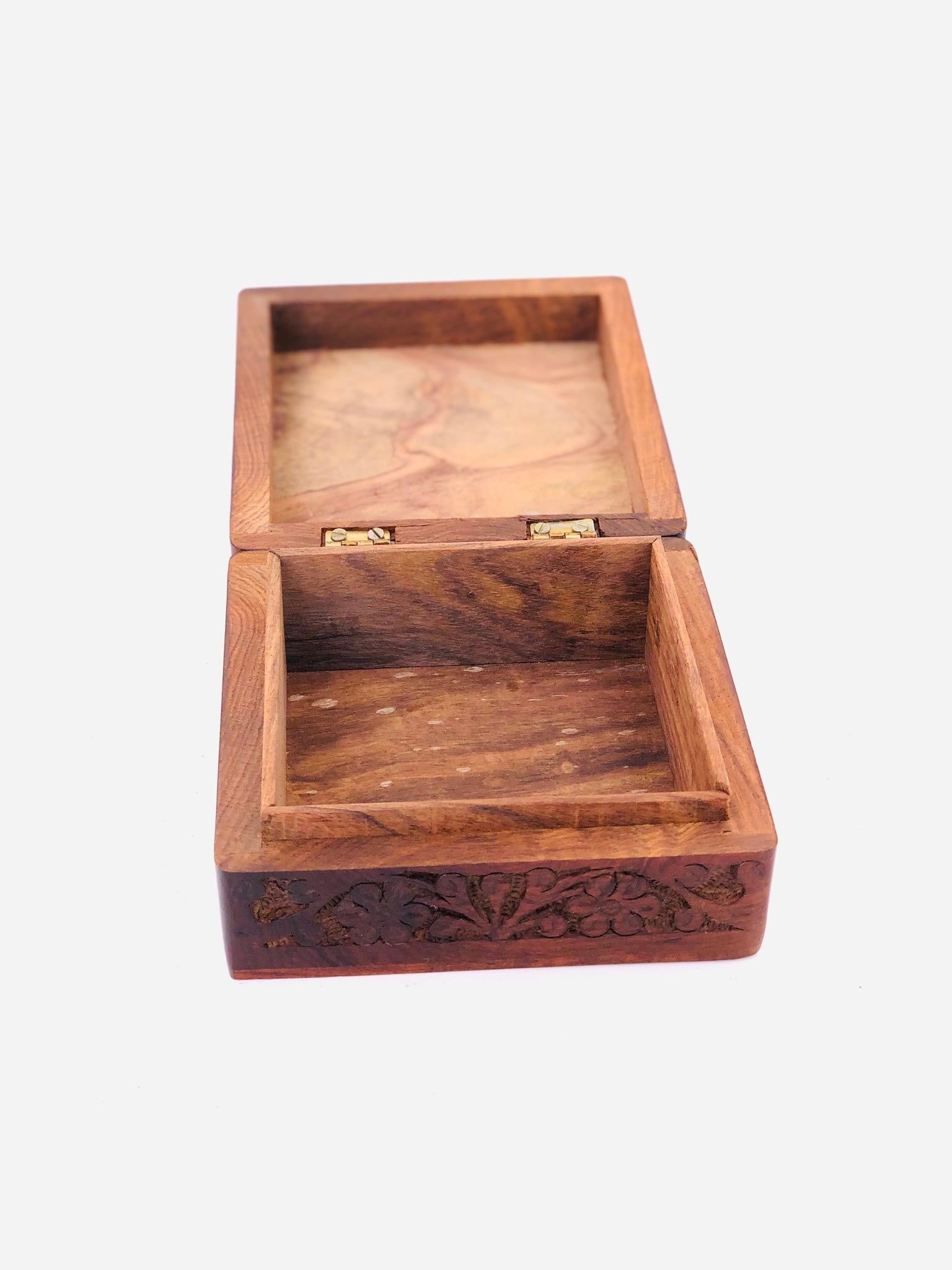 Indian Petite Solid Rosewood Hand Carved Jewelry Box