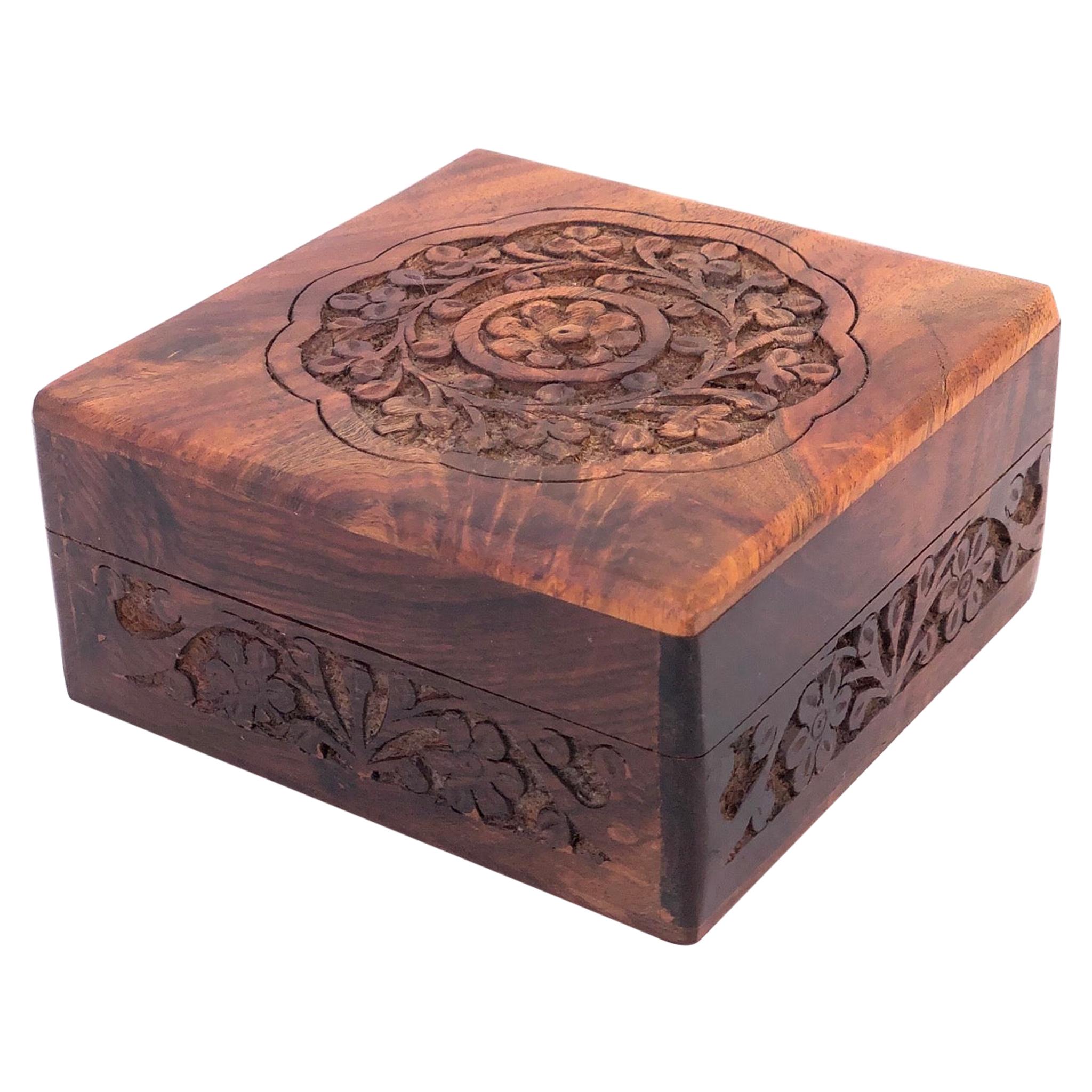 Petite Solid Rosewood Hand Carved Jewelry Box