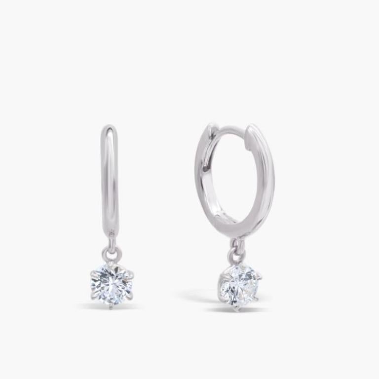Artisan Petite Solitaire Diamond Charm Drop Huggie Hoops For Sale