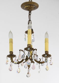 Petite Spanish Cast Bronze Iridescent Crystals Chandelier