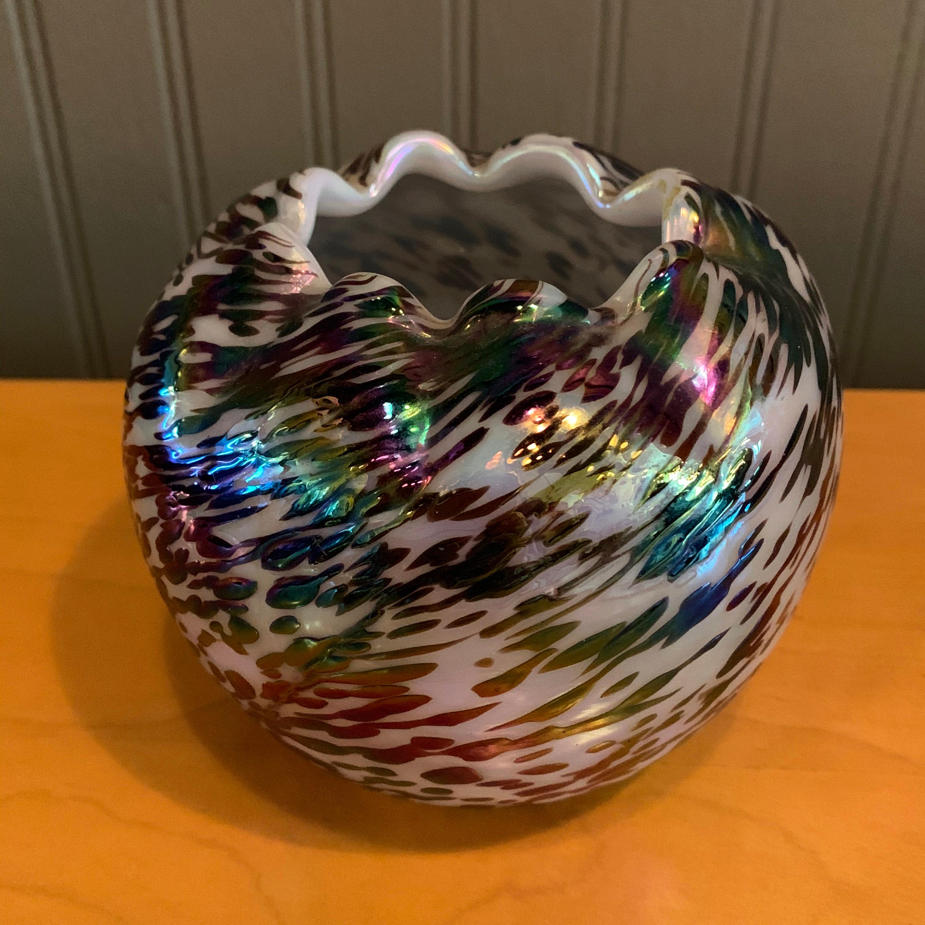 Mid-Century Modern Petite Speckled Hand Blown Glass Vase