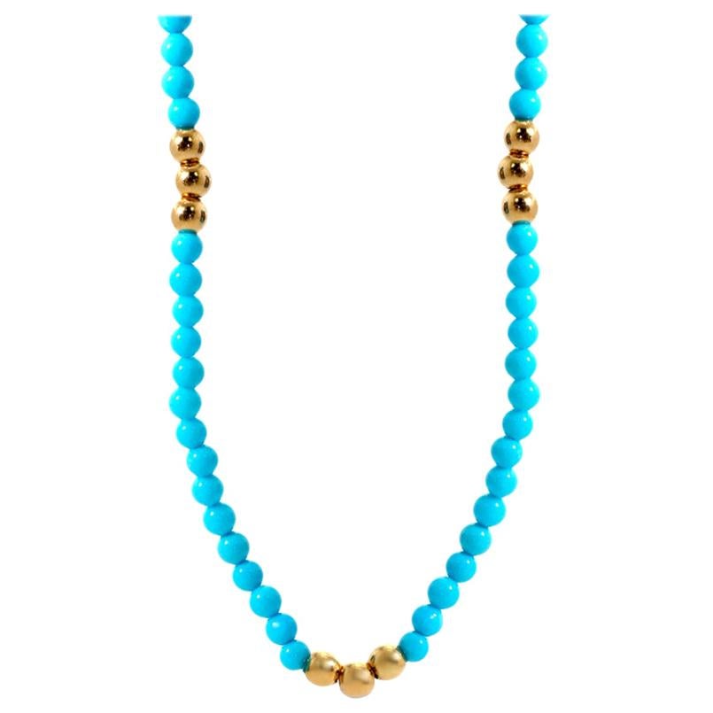 Petite Sphere Turquoise Bead Necklace, 20kt Yellow Gold