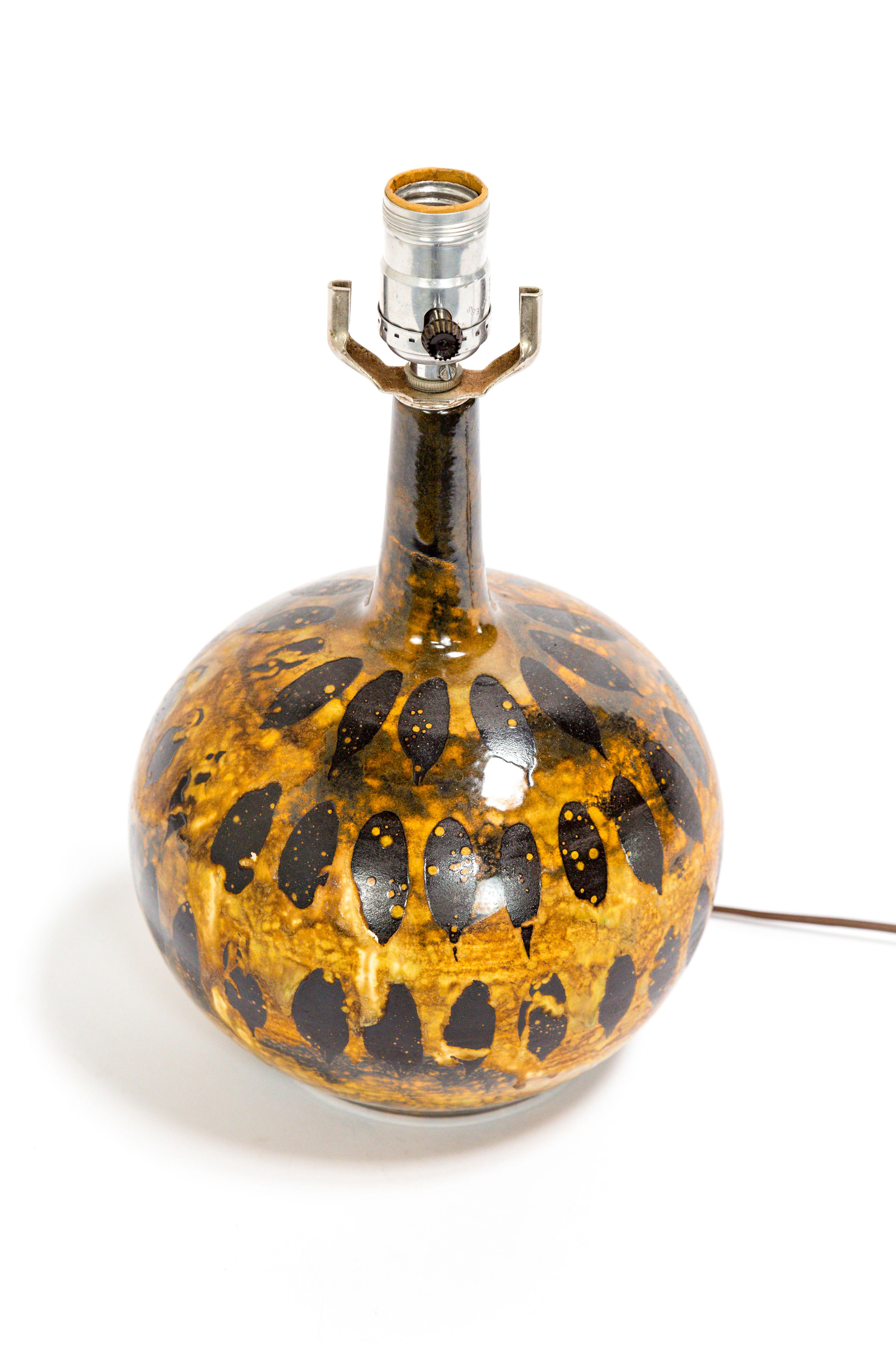 Mid-Century Modern Petite lampe gourde en céramique à glaçure tachetée en vente