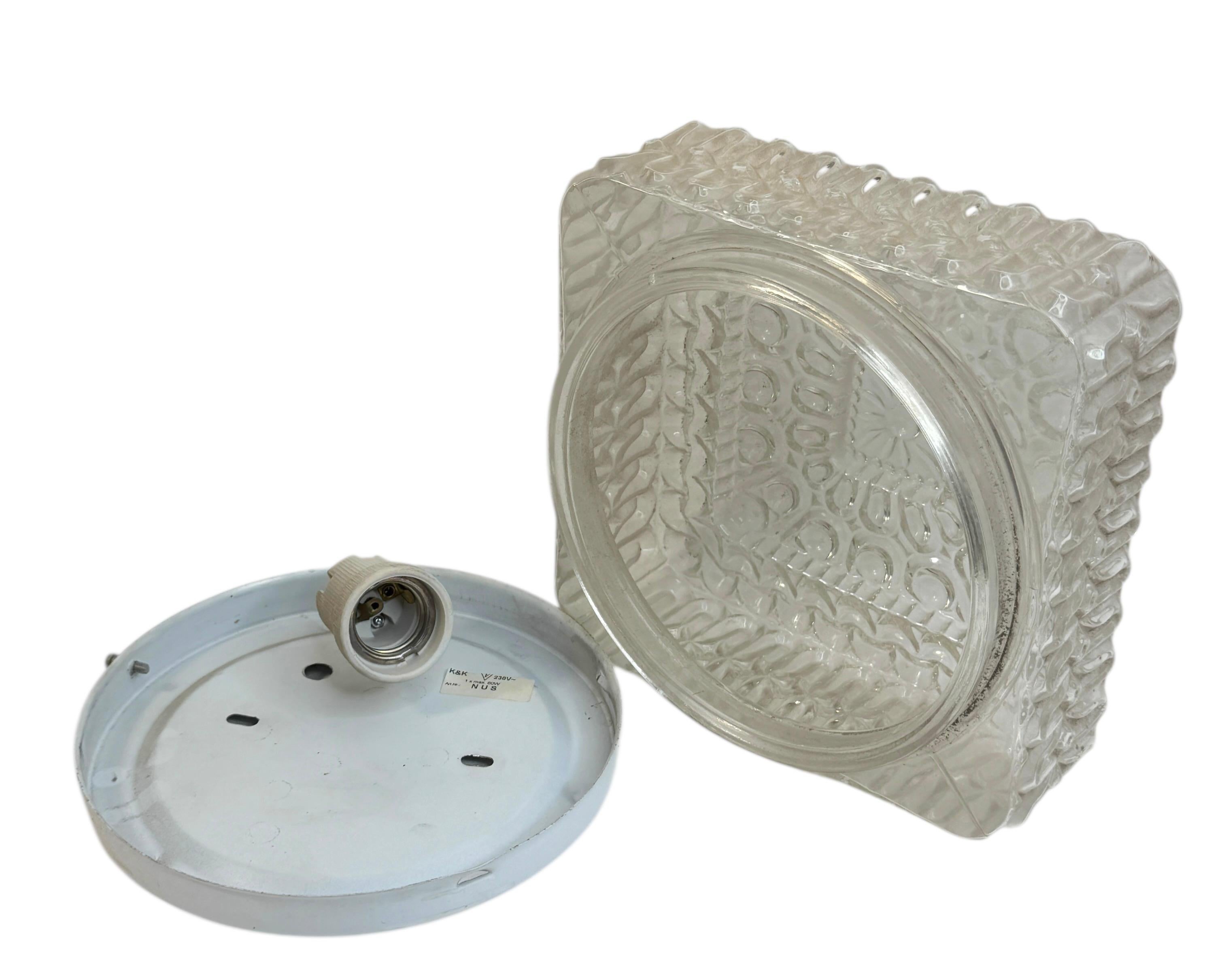 Petite Square Glass Bubble Pattern Flush Mount Ceiling Light, Austria, 1960s For Sale 3