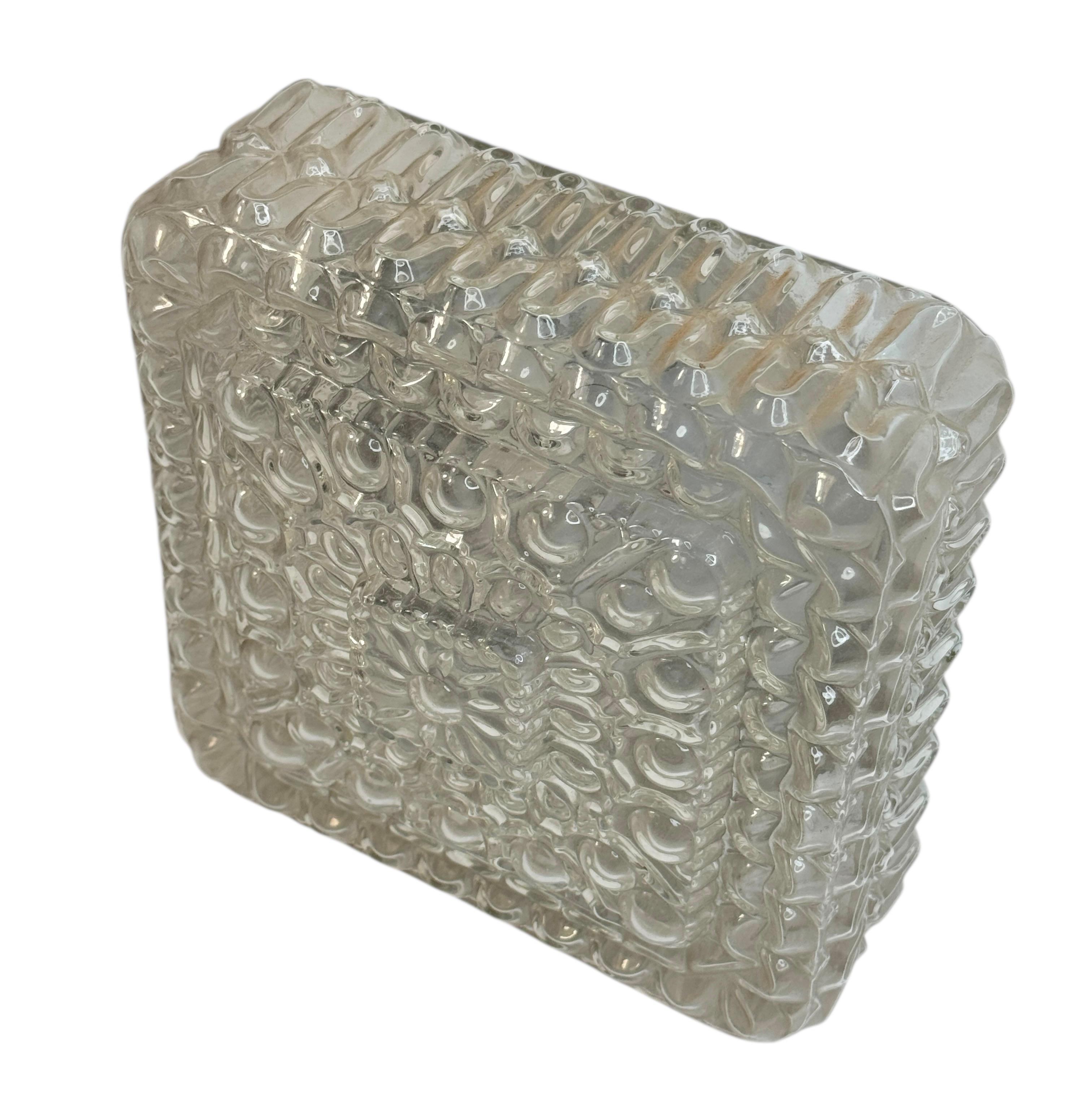 Mid-Century Modern Petite Square Glass Bubble Pattern Flush Mount Ceiling Light, Austria, 1960s For Sale