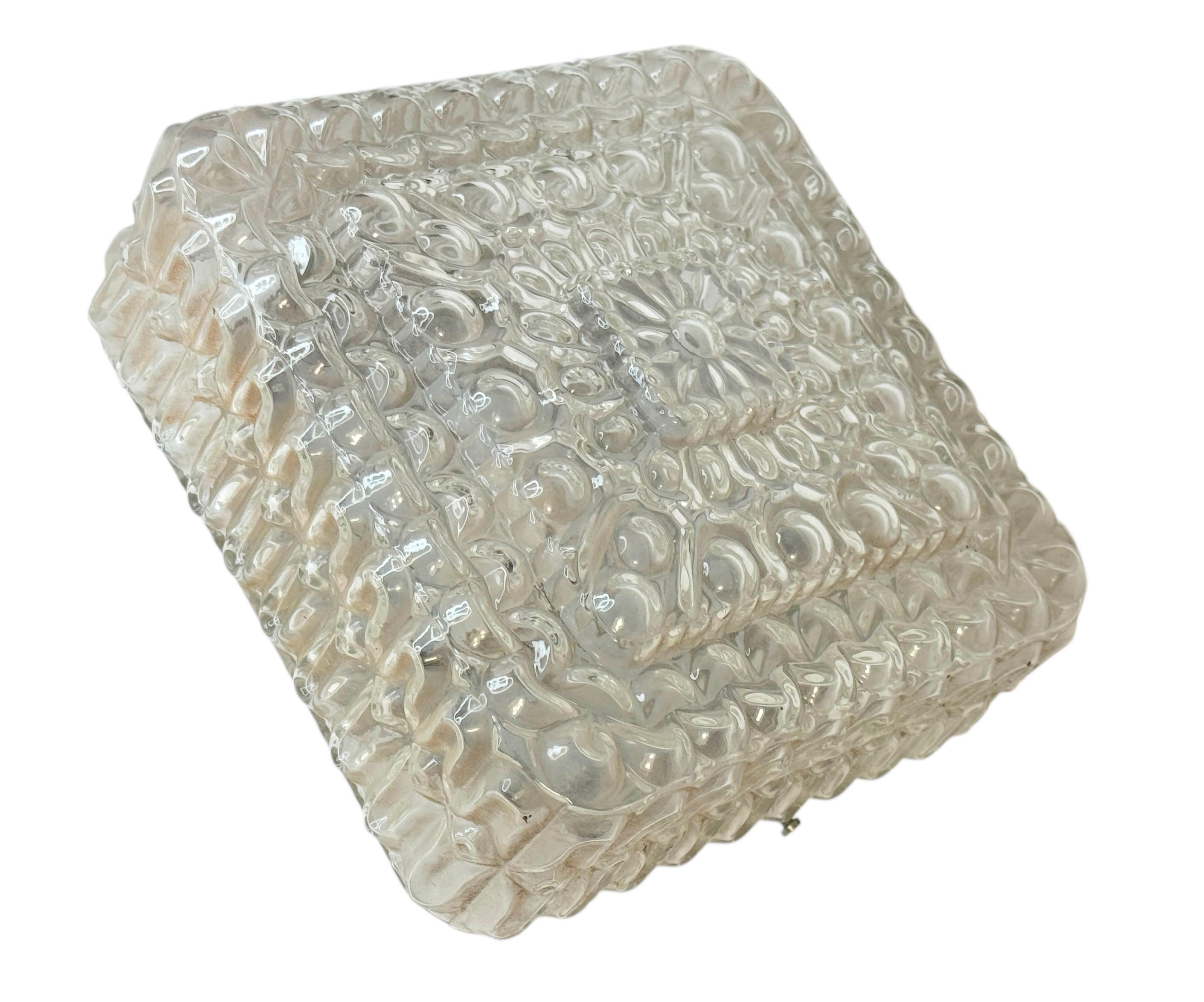Austrian Petite Square Glass Bubble Pattern Flush Mount Ceiling Light, Austria, 1960s For Sale