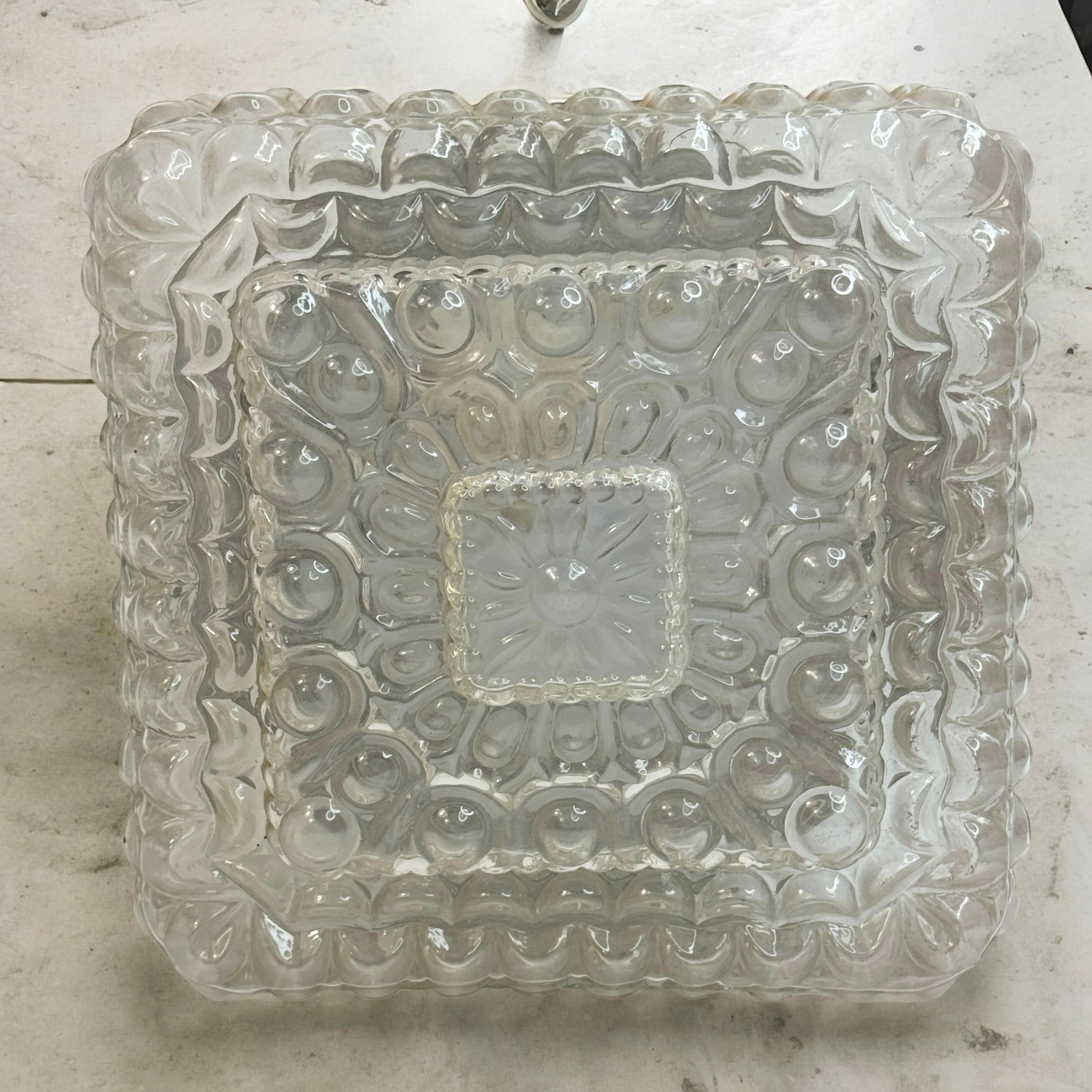 Petite Square Glass Bubble Pattern Flush Mount Ceiling Light, Austria, 1960s For Sale 1