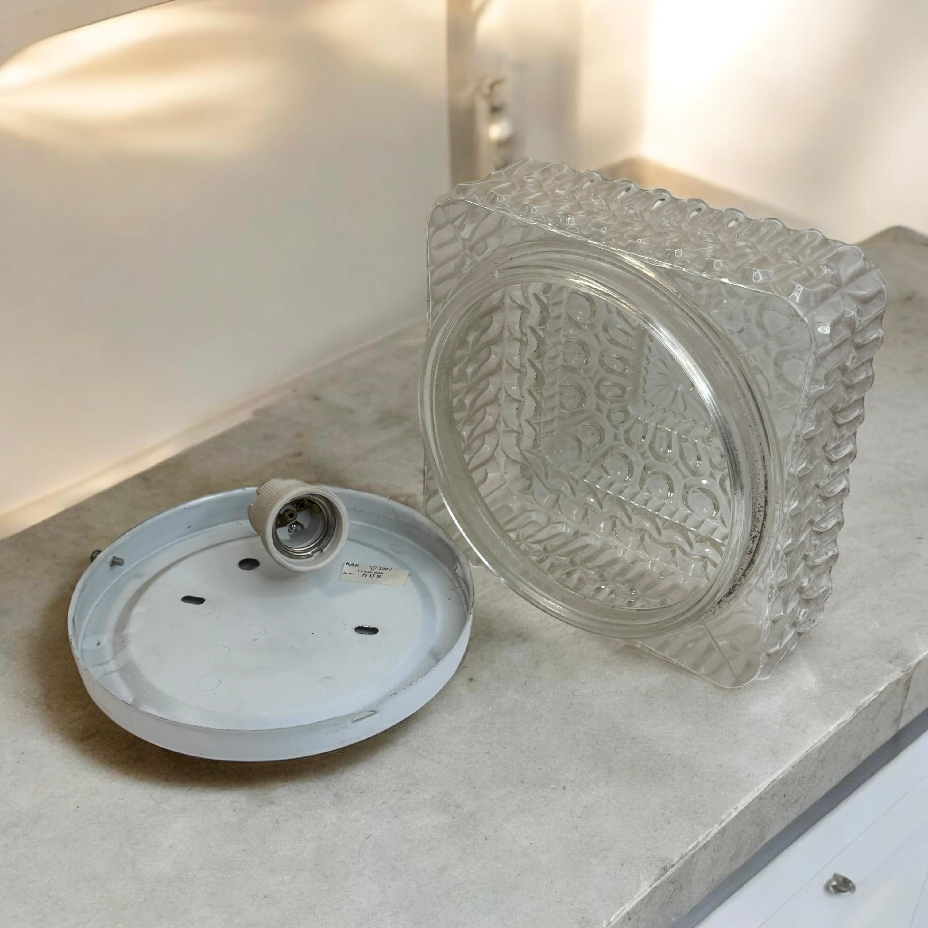 Petite Square Glass Bubble Pattern Flush Mount Ceiling Light, Austria, 1960s For Sale 2