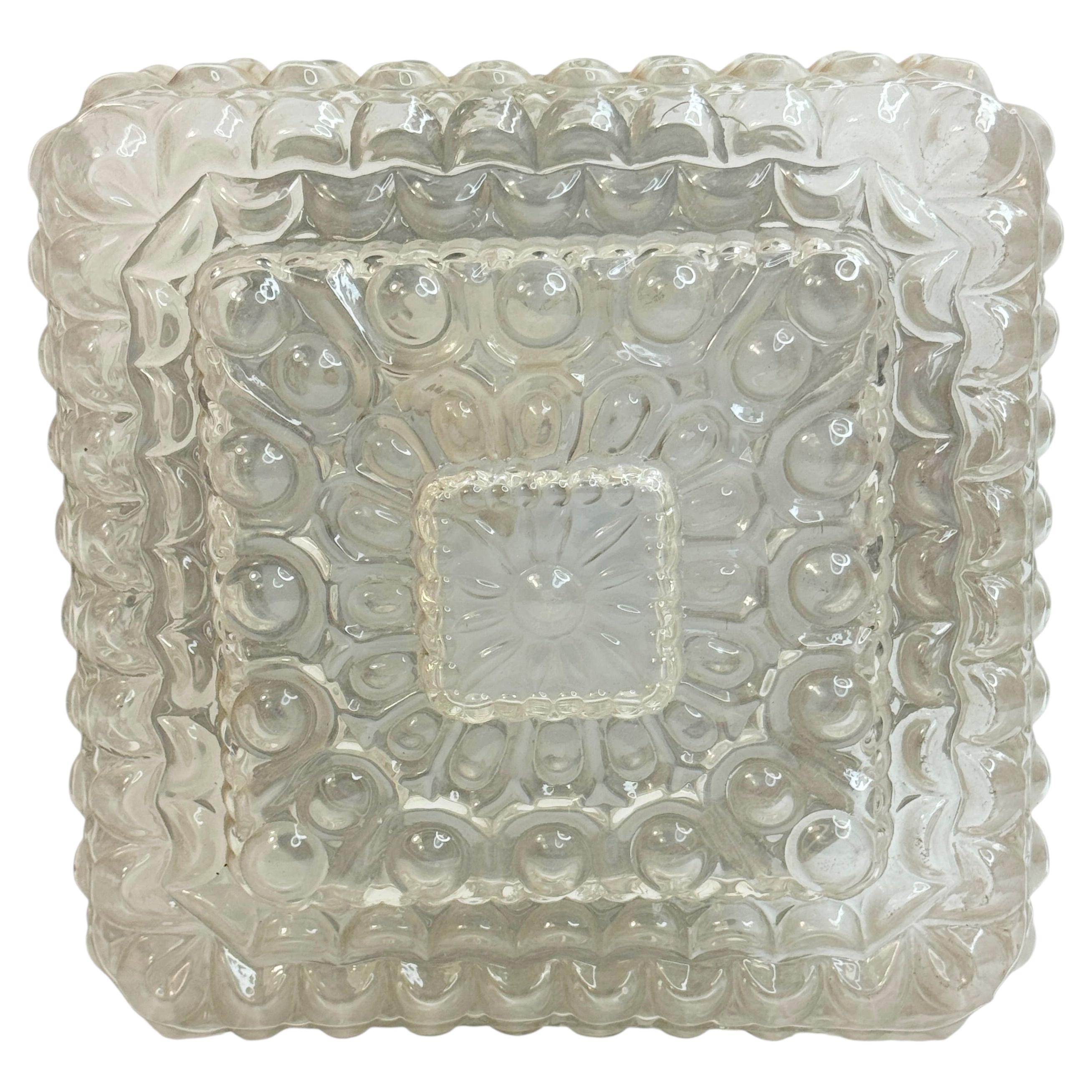 Petite Square Glass Bubble Pattern Flush Mount Ceiling Light, Austria, 1960s For Sale