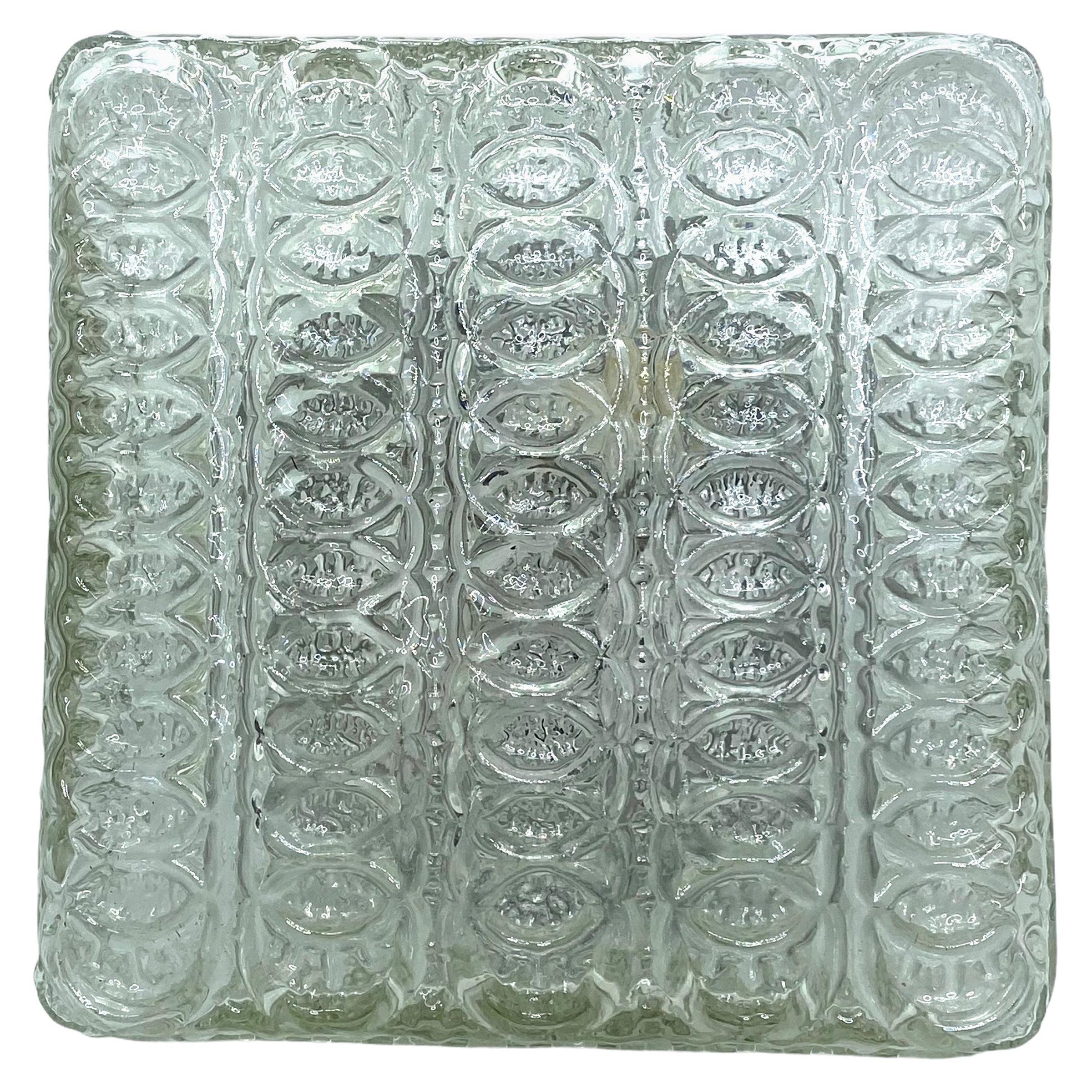 Kleine quadratische Deckenleuchte aus Glas mit Kreismuster, Österreich, 1960er Jahre