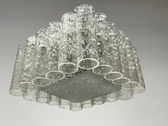 Petite Square Glass Tube Chandelier Flush Mount, Doria Leuchten, Germany, 1960s