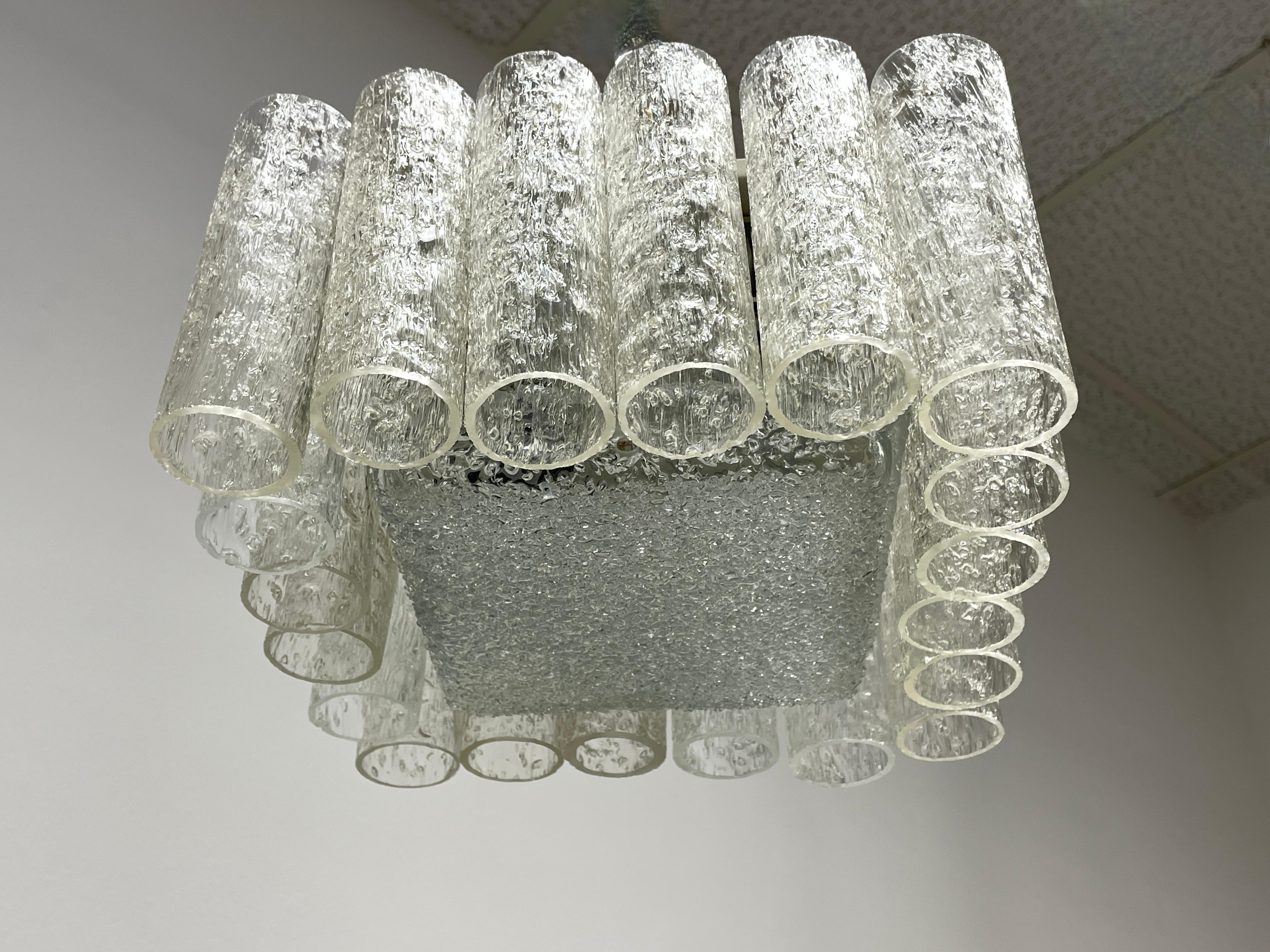 Mid-20th Century Petite Square Glass Tube Chandelier Flush Mount, Doria Leuchten, Germany, 1960s For Sale
