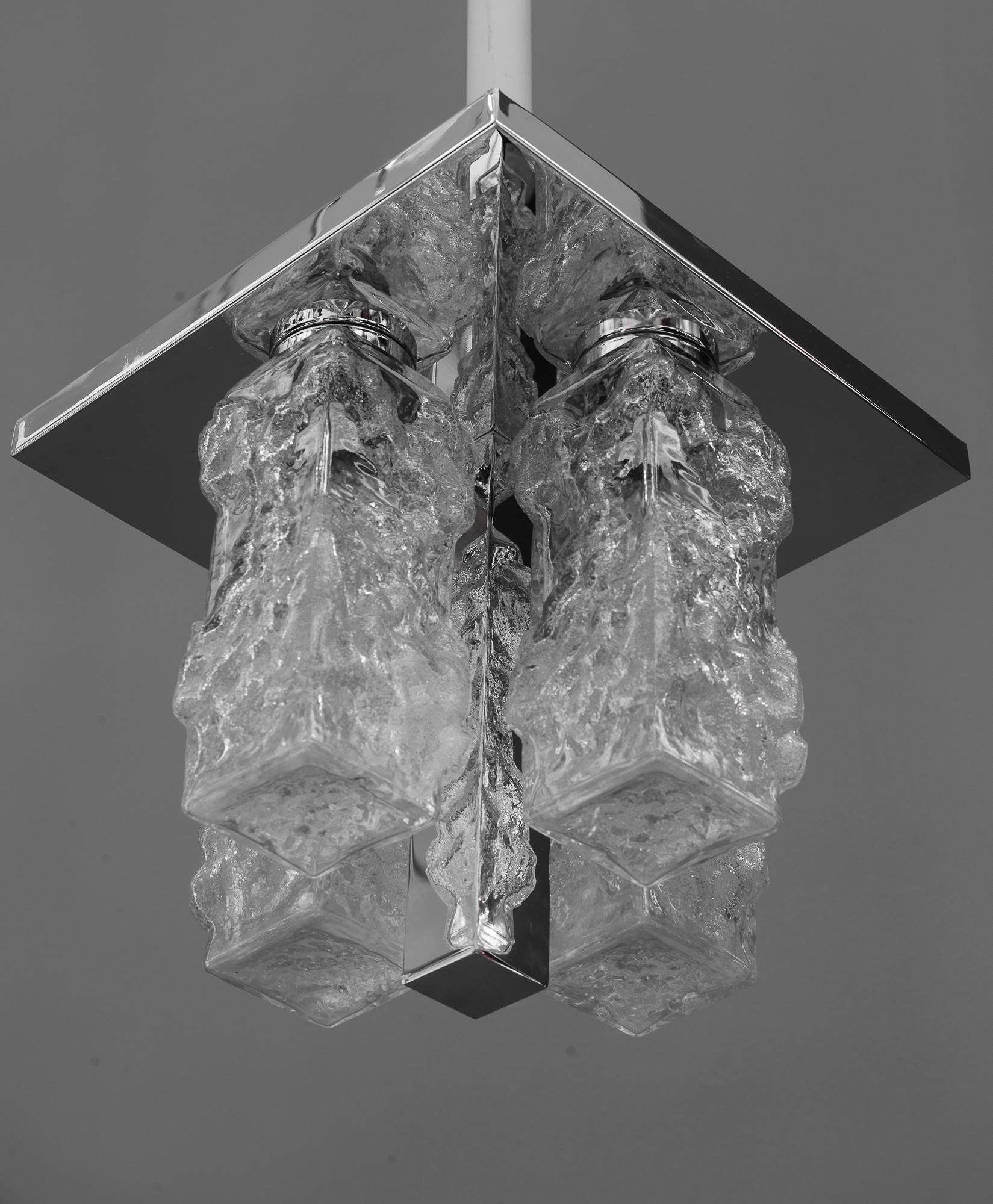 Kleine quadratische vernickelte Eisglas-Einbaubeleuchtung von Hillebrand, Deutschland, 1970er Jahre im Angebot 3