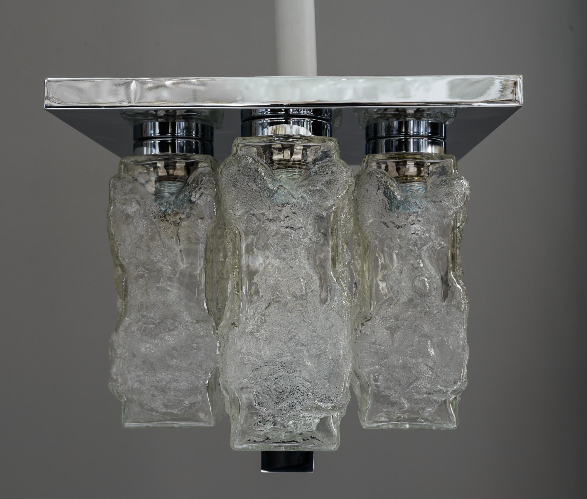 Petite Square Nickel-Plated Ice Glass Flush Mount by Hillebrand, Germany, 1970s For Sale 9