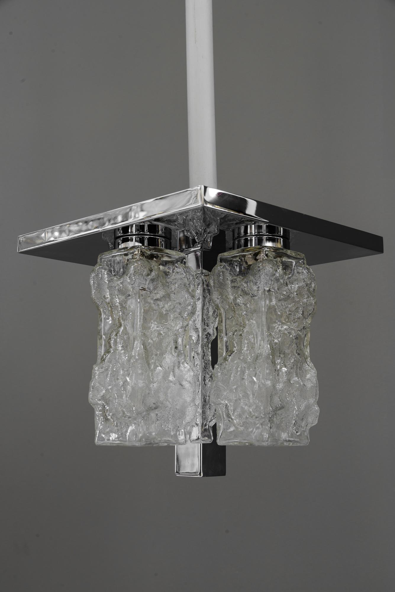 Petite square nickel-plated ice glass flush mount by Hillebrand, Germany, 1970s
Original condition.