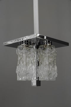 Kleine quadratische vernickelte Eisglas-Einbaubeleuchtung von Hillebrand, Deutschland, 1970er Jahre