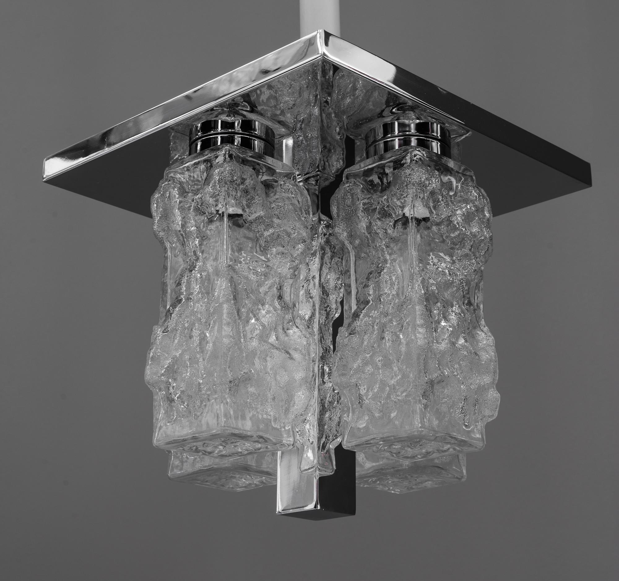 Kleine quadratische vernickelte Eisglas-Einbaubeleuchtung von Hillebrand, Deutschland, 1970er Jahre (Muranoglas) im Angebot