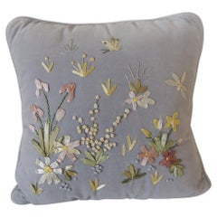 Vintage Petite Square Powder Blue Velvet Decorative Pillow