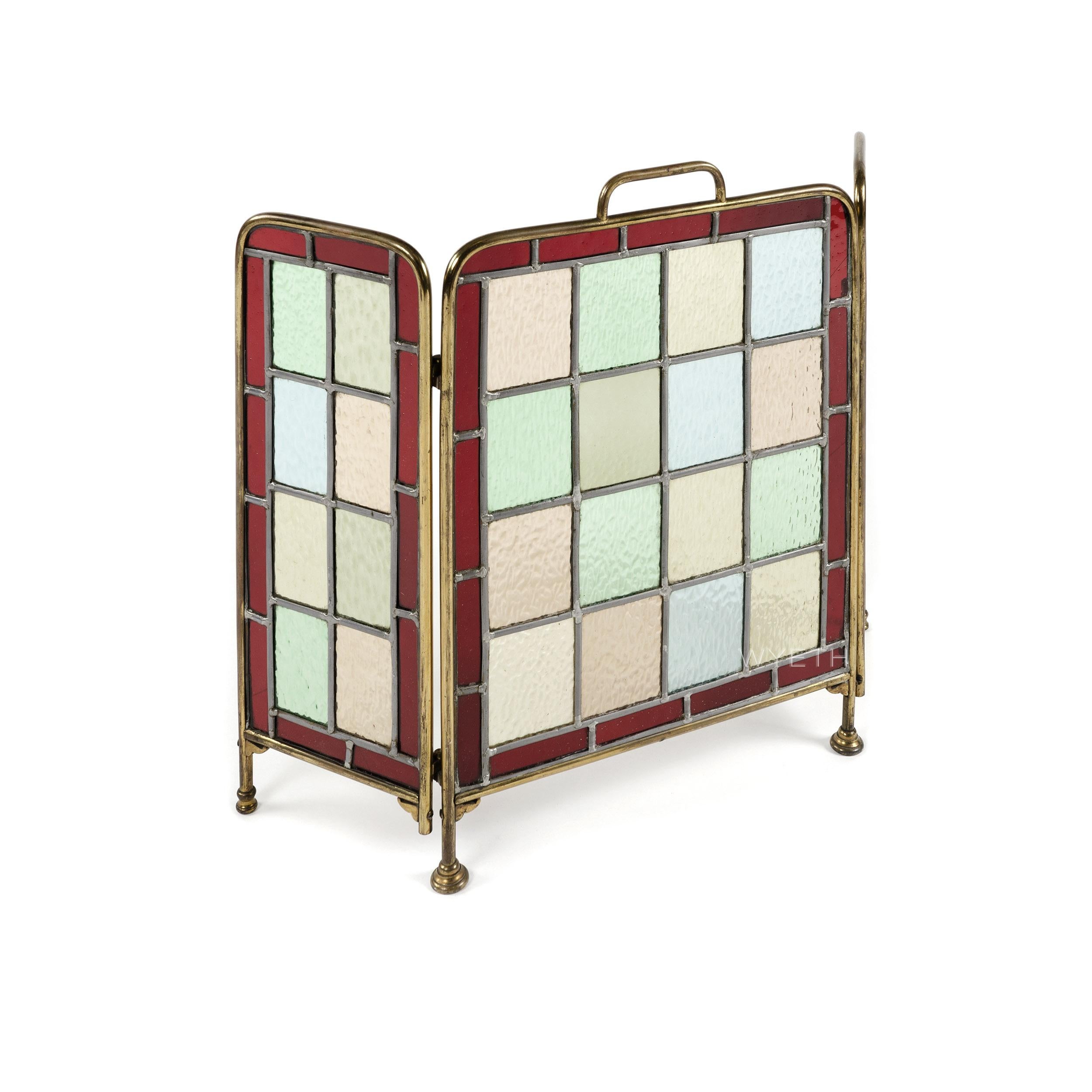 Petite Stained Glass Firescreen In Good Condition For Sale In Sagaponack, NY