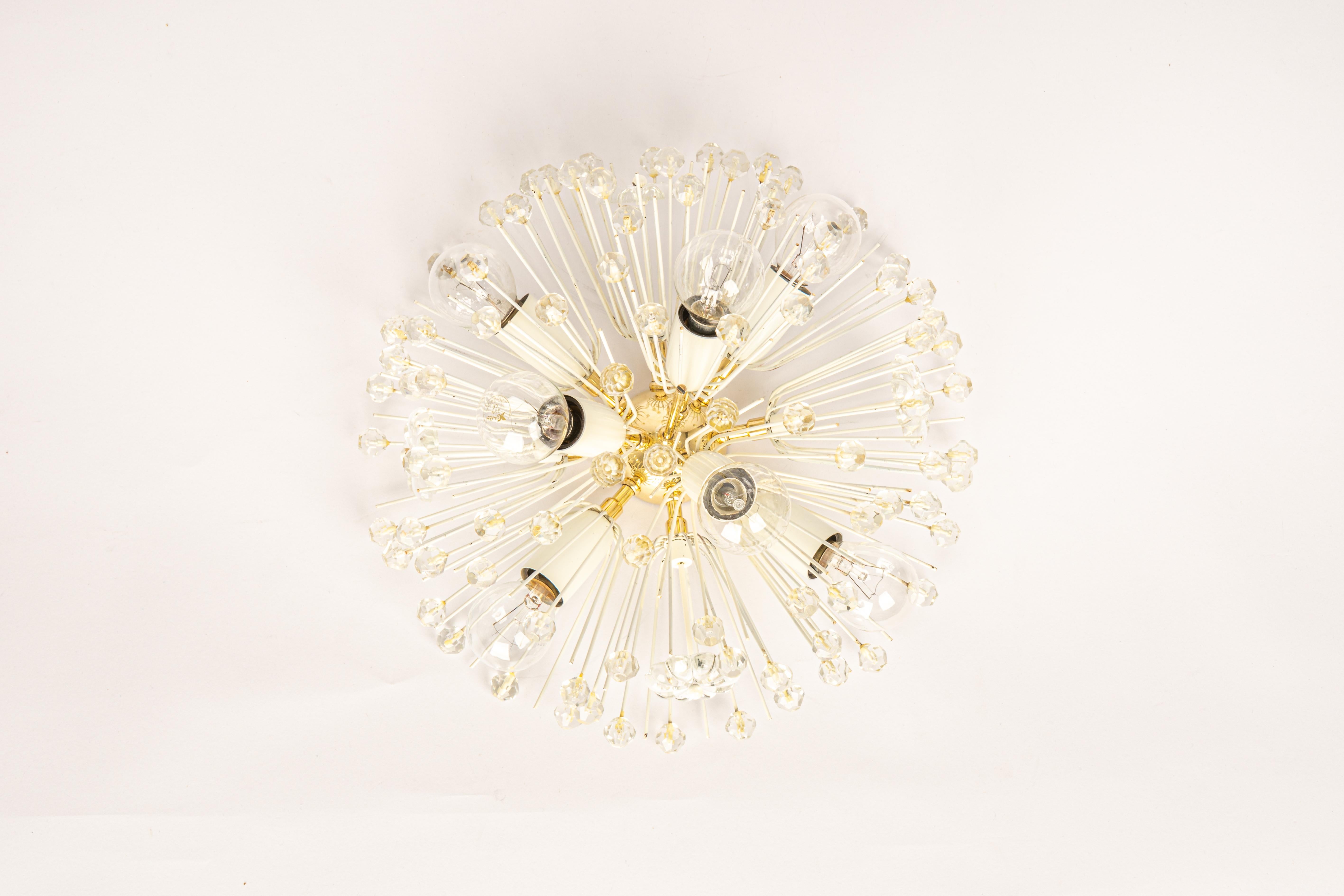 Mid-Century Modern Petite Starburst Brass and Crystal Flush Mount by Emil Stejnar, Austria, 1960s