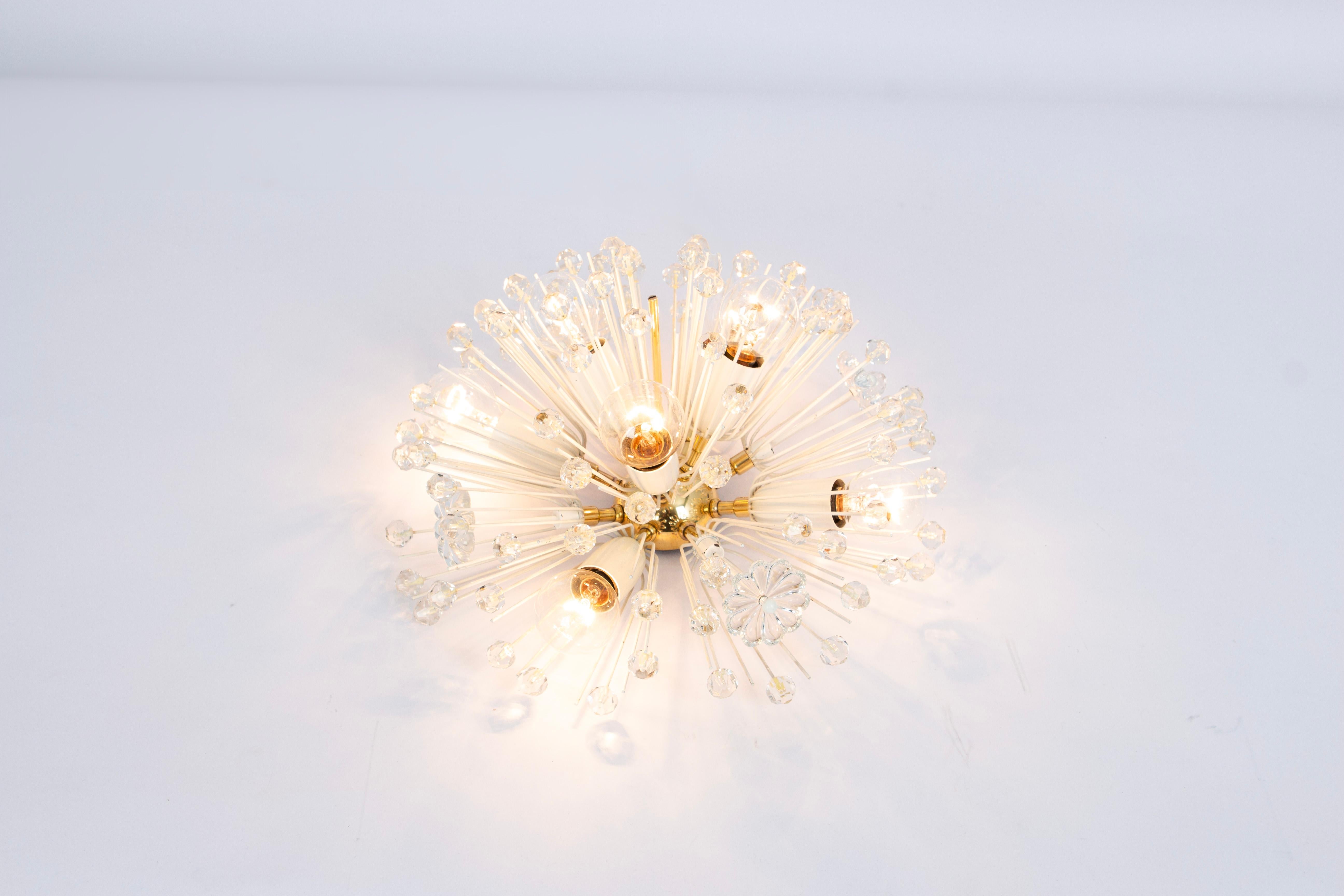 Petite Starburst Brass and Crystal Flush Mount by Emil Stejnar, Austria, 1960s In Good Condition For Sale In Aachen, NRW