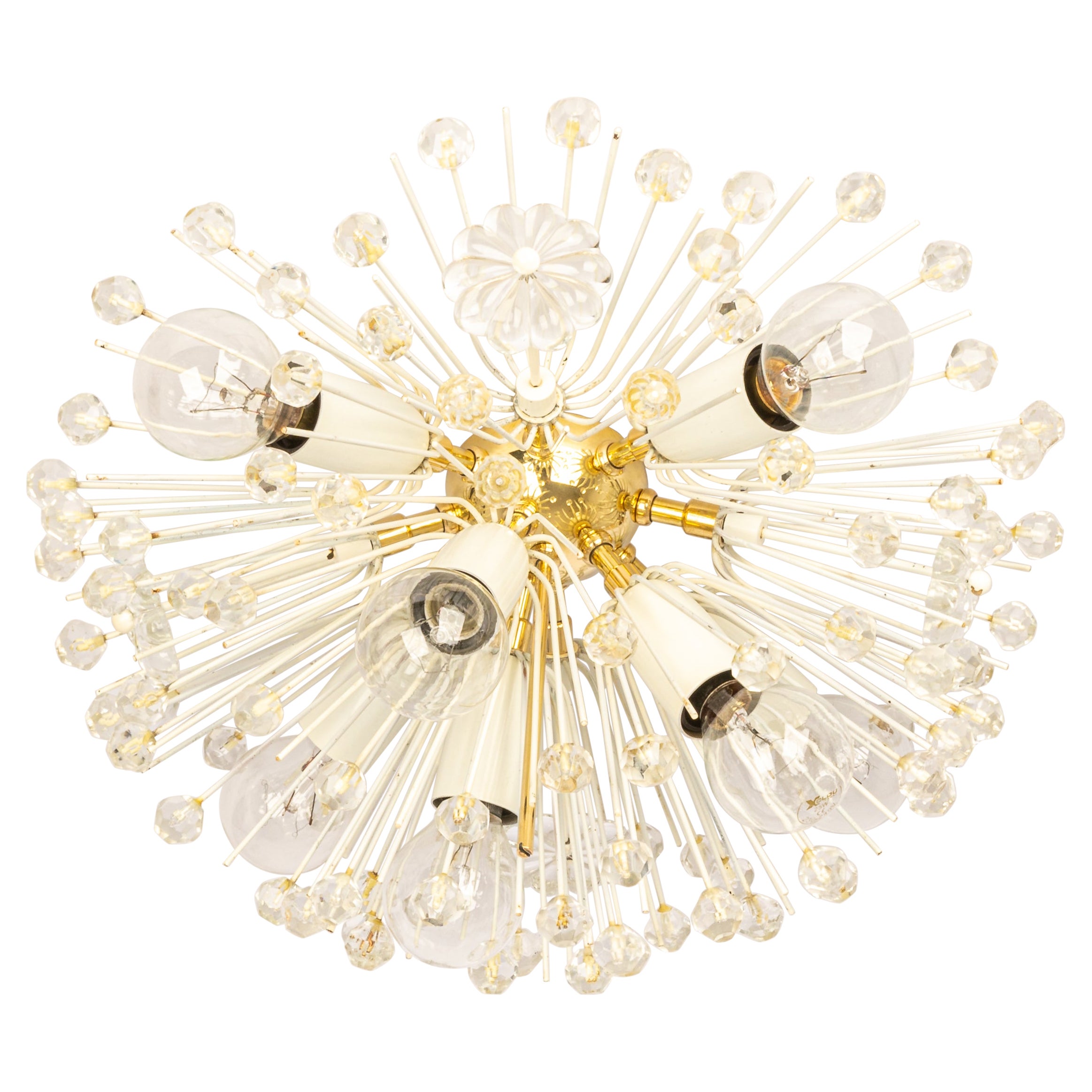 Petite Starburst Brass and Crystal Flush Mount by Emil Stejnar, Austria, 1960s
