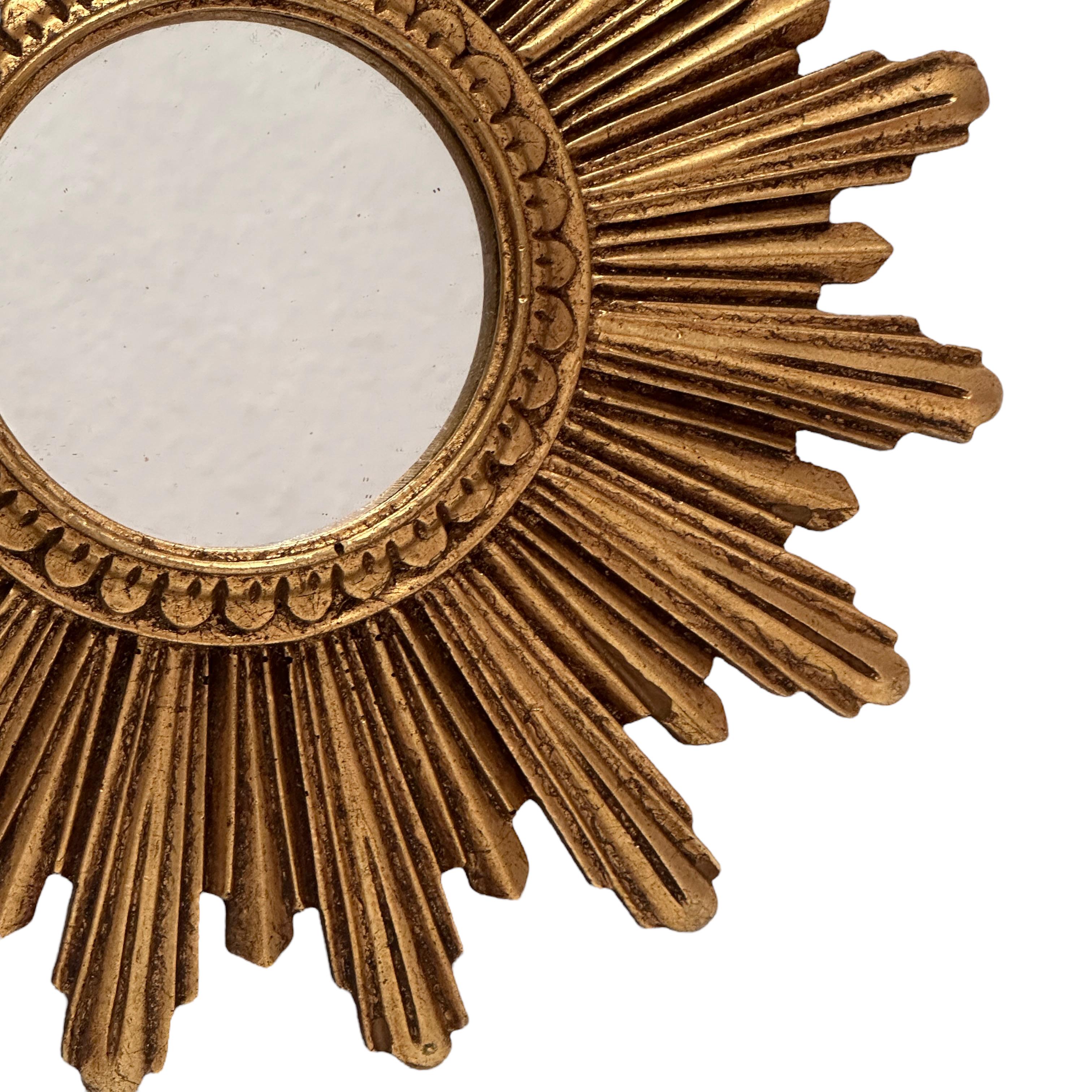 Hollywood Regency Petite Starburst Sunburst Gilded Mirror, circa 1960s