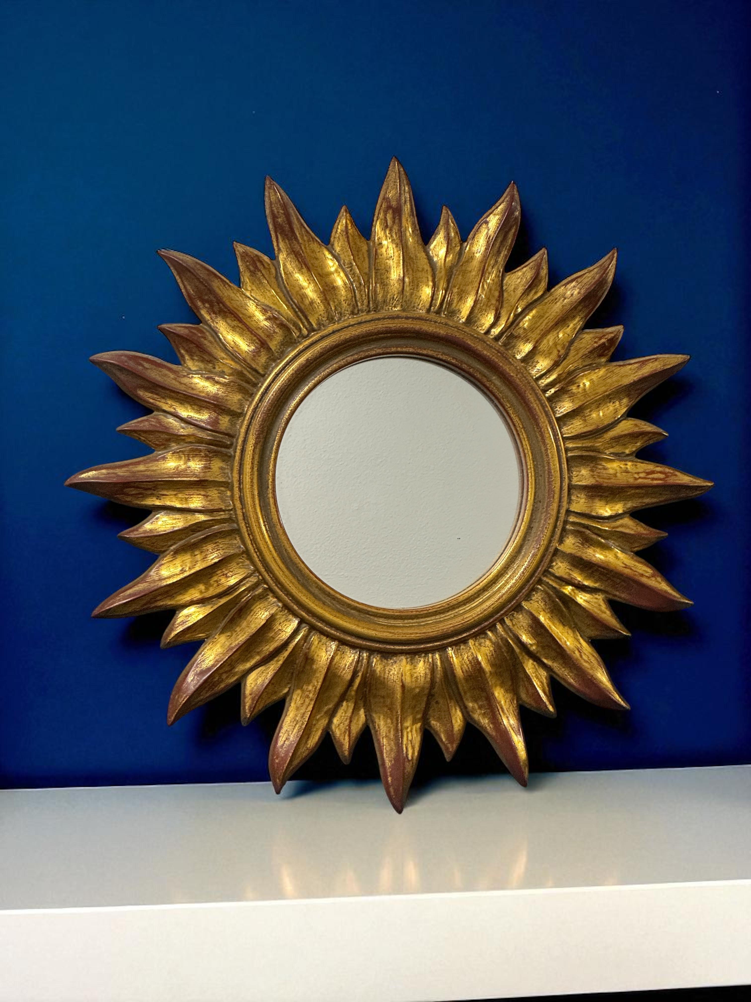 Petite Starburst Sunburst Gilded Resin Mirror, Belgium, circa 1970s For Sale 3
