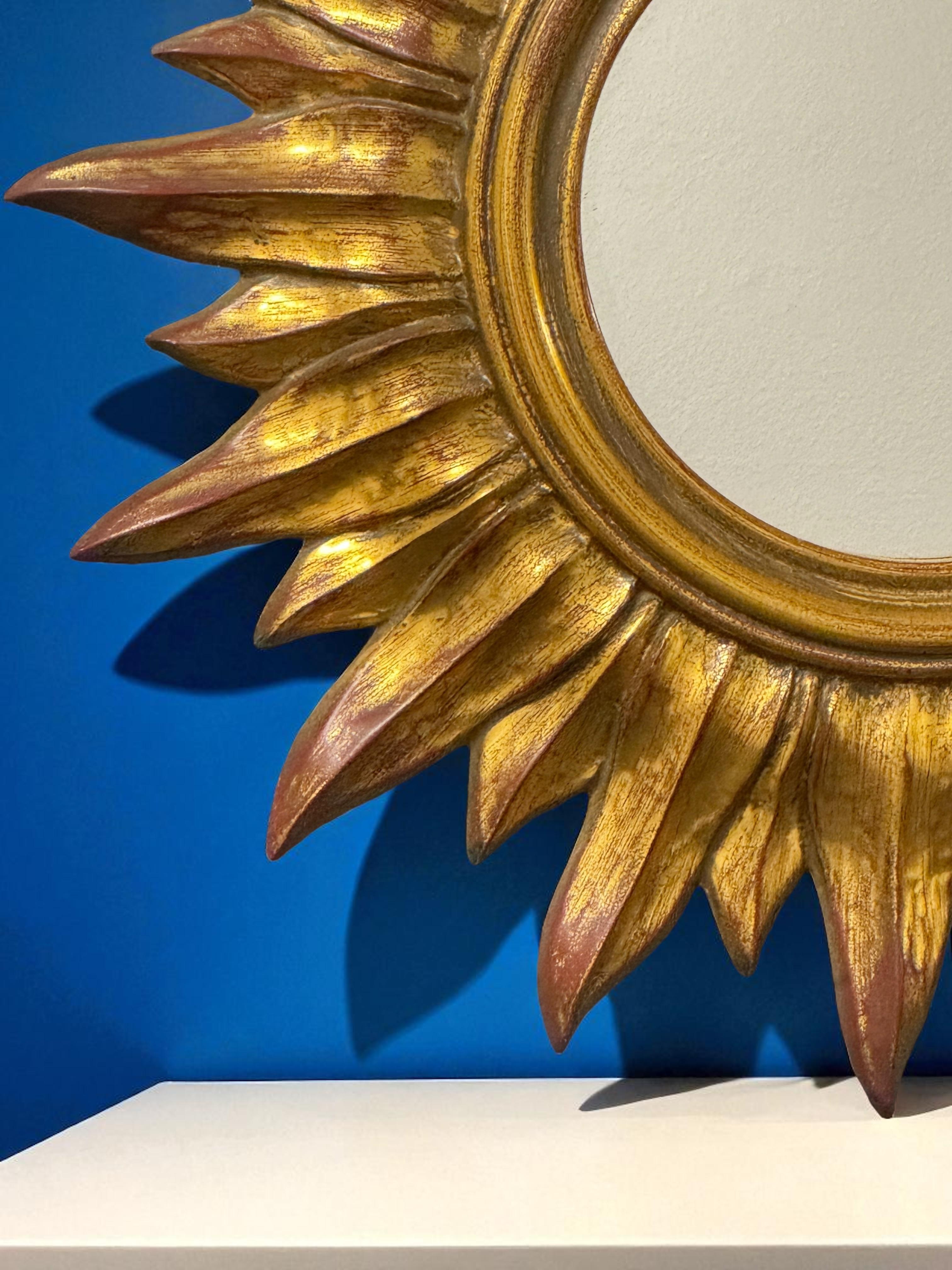 Petite Starburst Sunburst Gilded Resin Mirror, Belgium, circa 1970s For Sale 5